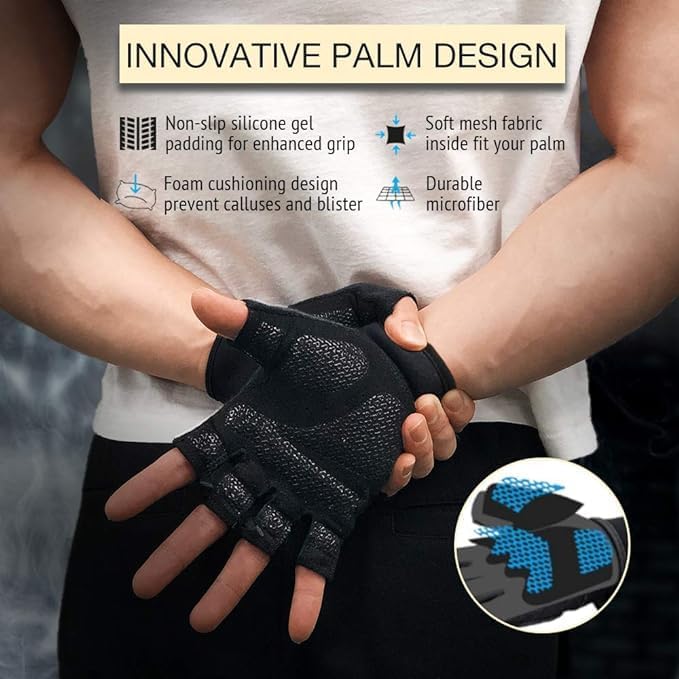 ATERCEL Workout Gloves for Men and Women, Exercise Gloves for Weight Lifting, Cycling, Gym, Training, Breathable and Snug fit (Black, L) - Image 6