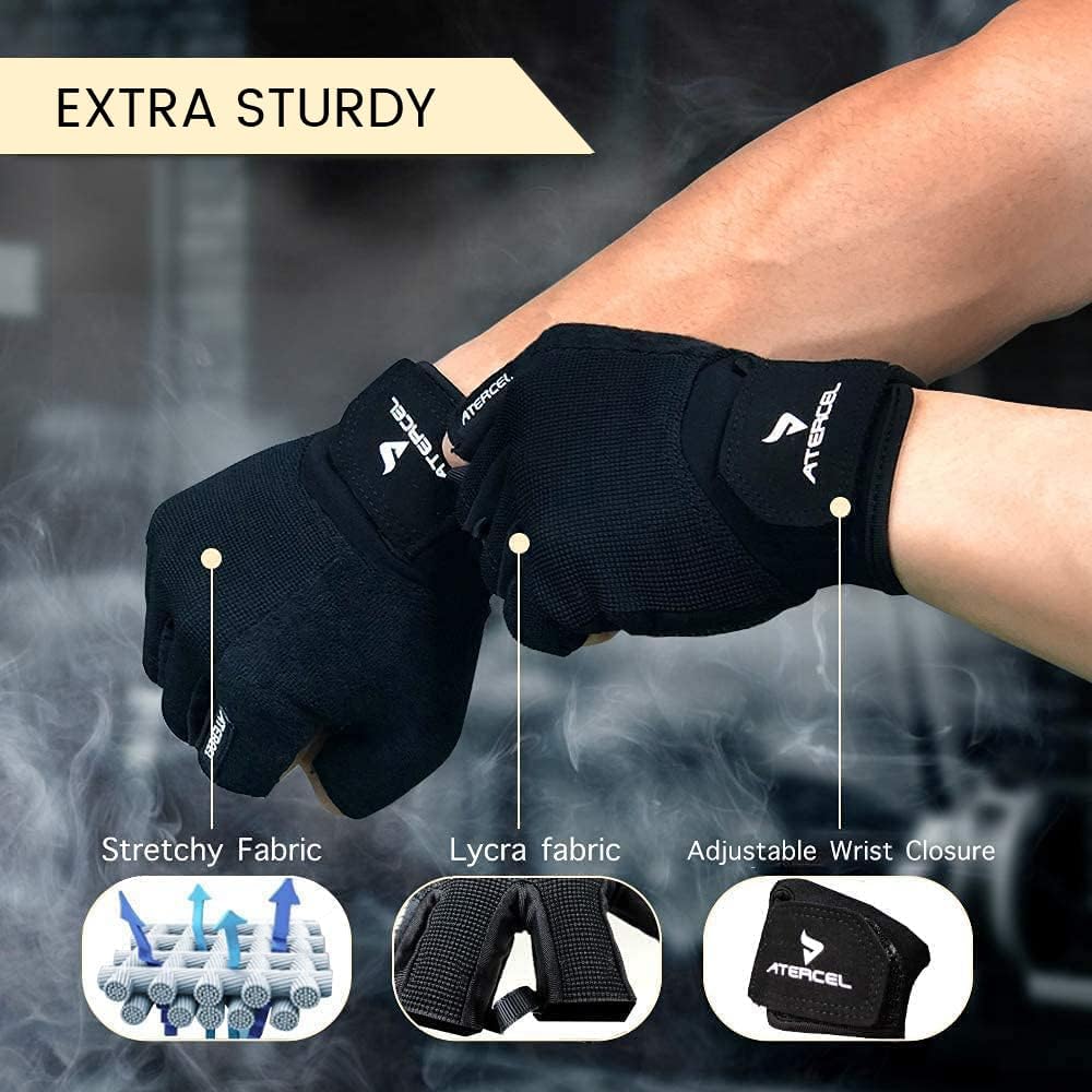 ATERCEL Workout Gloves for Men and Women, Exercise Gloves for Weight Lifting, Cycling, Gym, Training, Breathable and Snug fit (Black, M) - Image 5