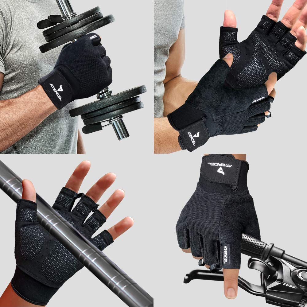 ATERCEL Workout Gloves for Men and Women, Exercise Gloves for Weight Lifting, Cycling, Gym, Training, Breathable and Snug fit (Black, S) - Image 3