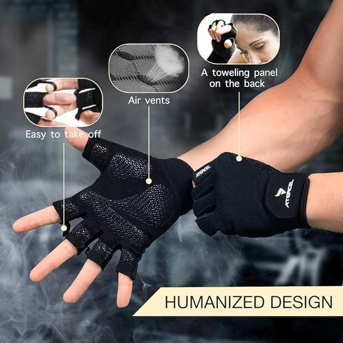 ATERCEL Workout Gloves for Men and Women, Exercise Gloves for Weight Lifting, Cycling, Gym, Training, Breathable and Snug fit (Black, XS) - Image 7