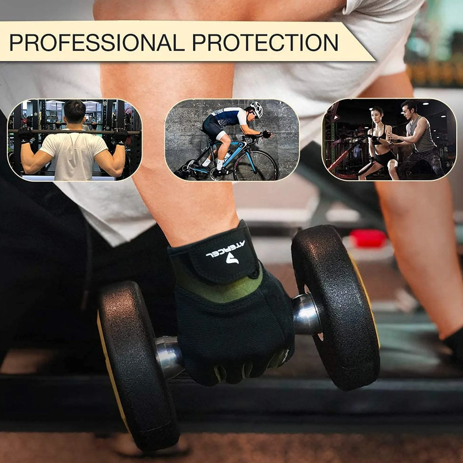 ATERCEL Workout Gloves for Men and Women, Exercise Gloves for Weight Lifting, Cycling, Gym, Training, Breathable and Snug fit (Green, Large) - Image 3