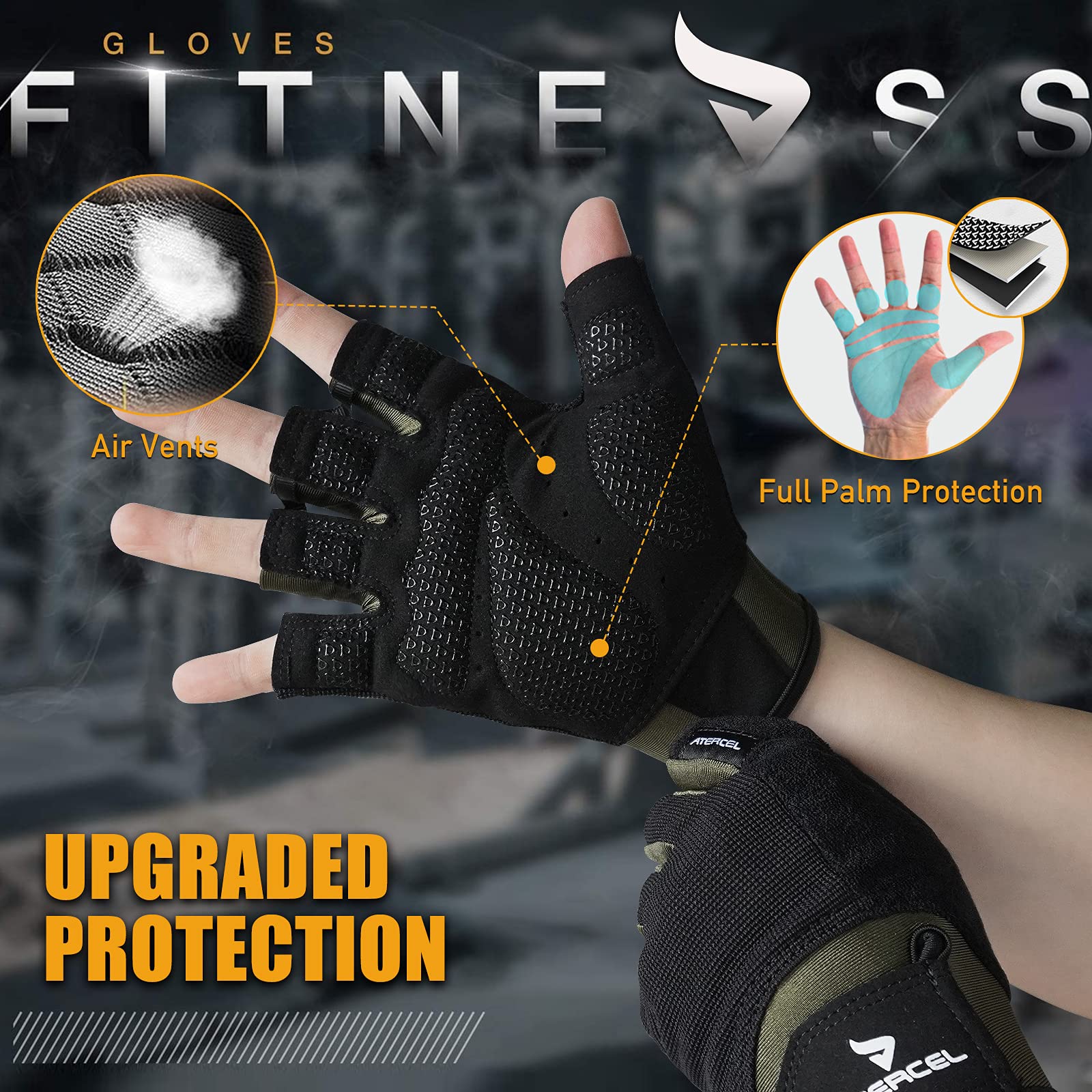 ATERCEL Workout Gloves for Men and Women, Exercise Gloves for Weight Lifting, Cycling, Gym, Training, Breathable and Snug fit (Green, Large) - Image 7