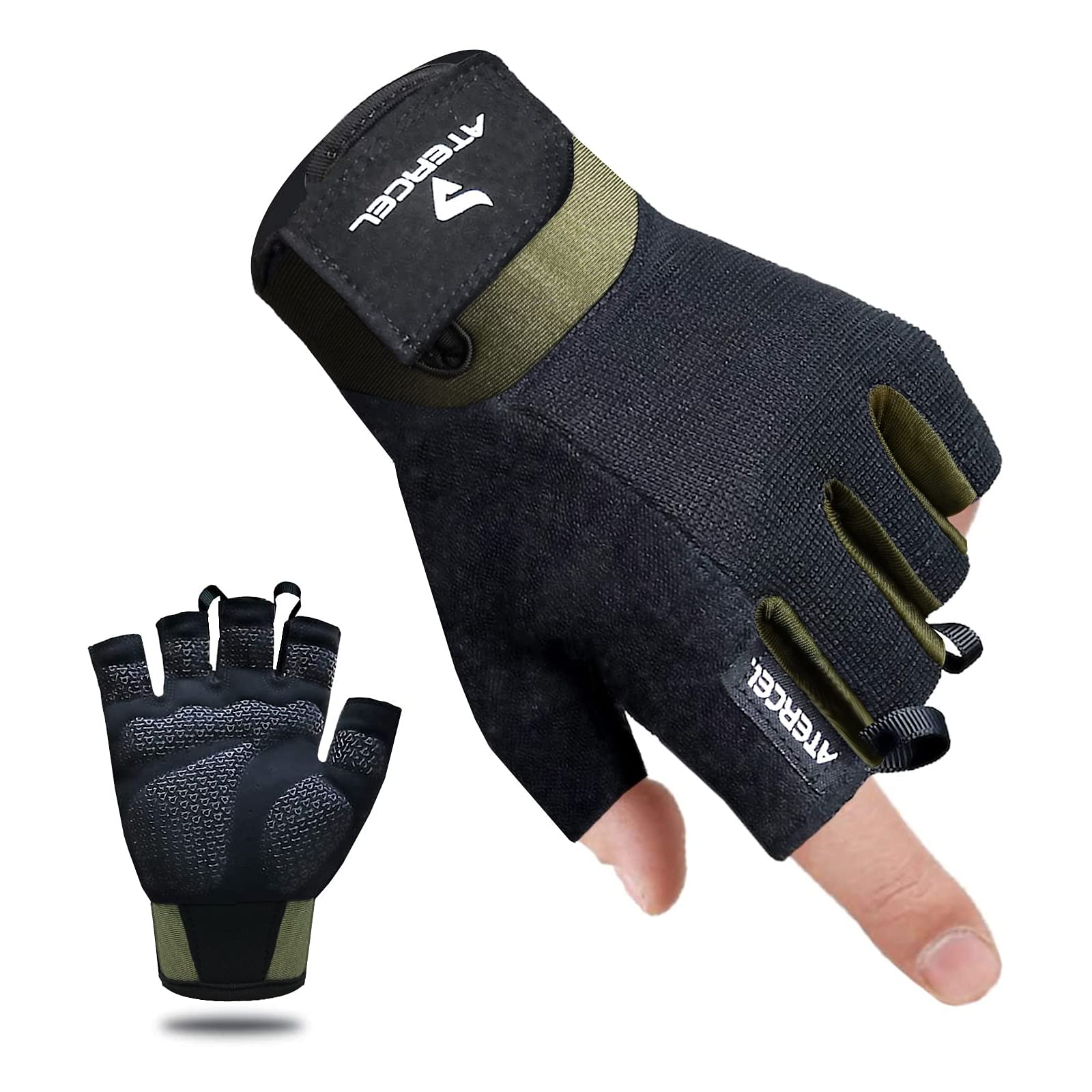 ATERCEL Workout Gloves for Men and Women, Exercise Gloves for Weight Lifting, Cycling, Gym, Training, Breathable and Snug fit (Green, Medium)