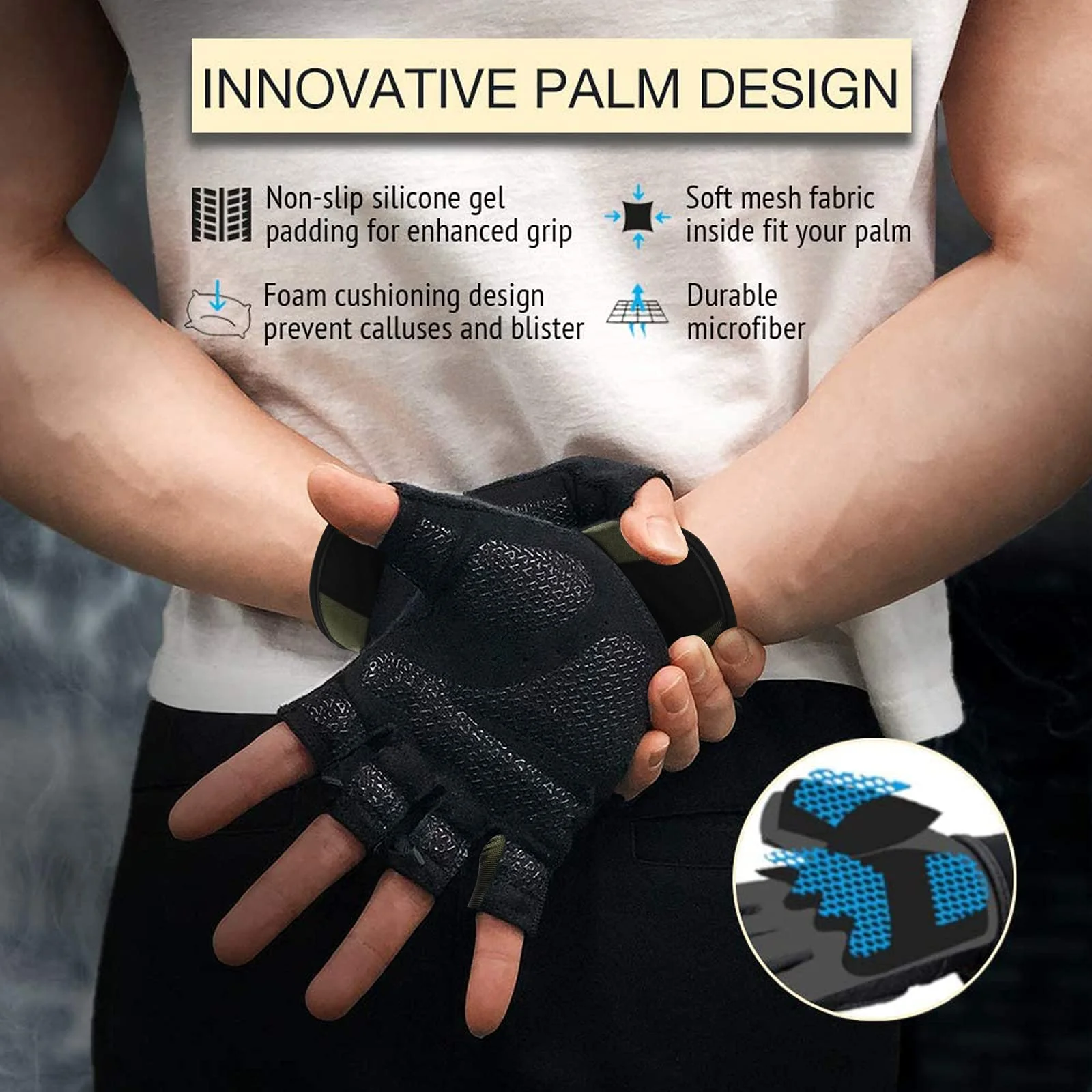 ATERCEL Workout Gloves for Men and Women, Exercise Gloves for Weight Lifting, Cycling, Gym, Training, Breathable and Snug fit (Green, X-Large) - Image 5