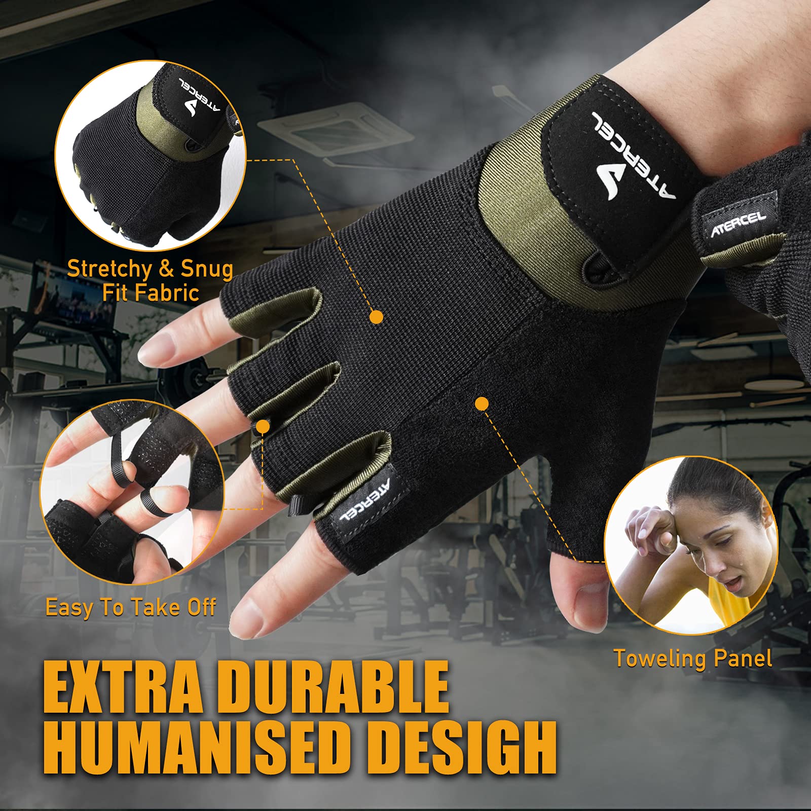 ATERCEL Workout Gloves for Men and Women, Exercise Gloves for Weight Lifting, Cycling, Gym, Training, Breathable and Snug fit (Green, X-Large) - Image 6