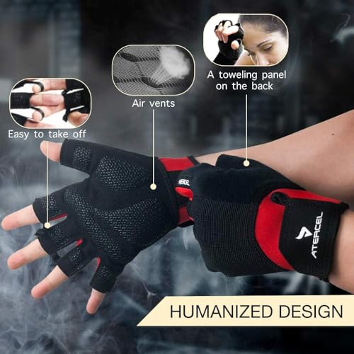 ATERCEL Workout Gloves for Men and Women, Exercise Gloves for Weight Lifting, Cycling, Gym, Training, Breathable and Snug fit (Red, S) - Image 7