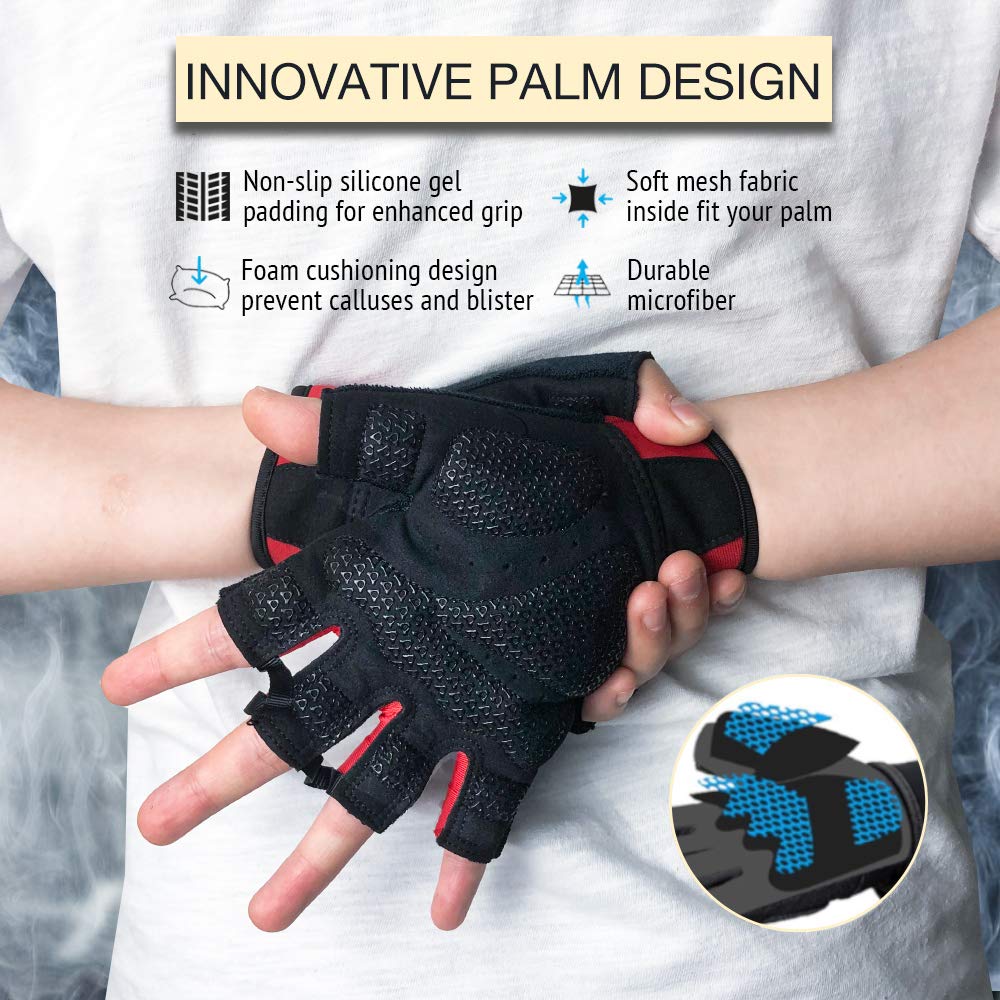 ATERCEL Workout Gloves for Men and Women, Exercise Gloves for Weight Lifting, Cycling, Gym, Training, Breathable and Snug fit (Red, XL) - Image 6