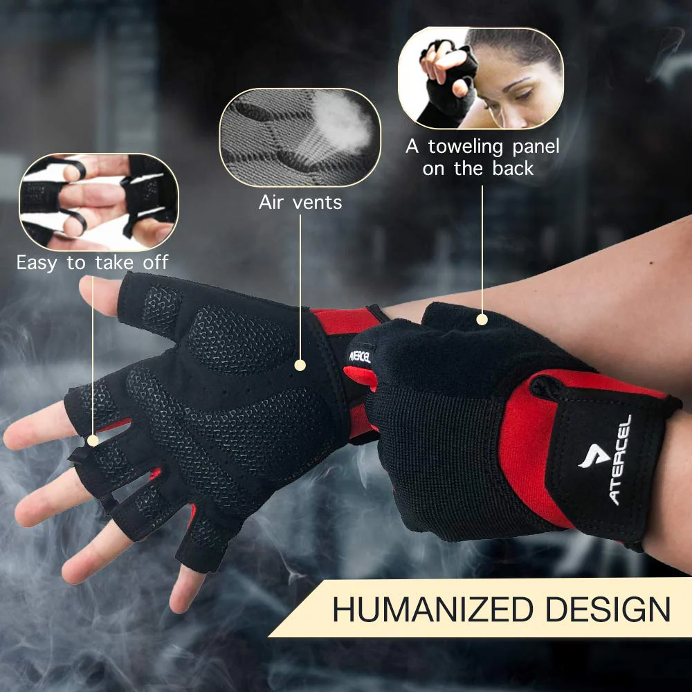 ATERCEL Workout Gloves for Men and Women, Exercise Gloves for Weight Lifting, Cycling, Gym, Training, Breathable and Snug fit (Red, XL) - Image 7
