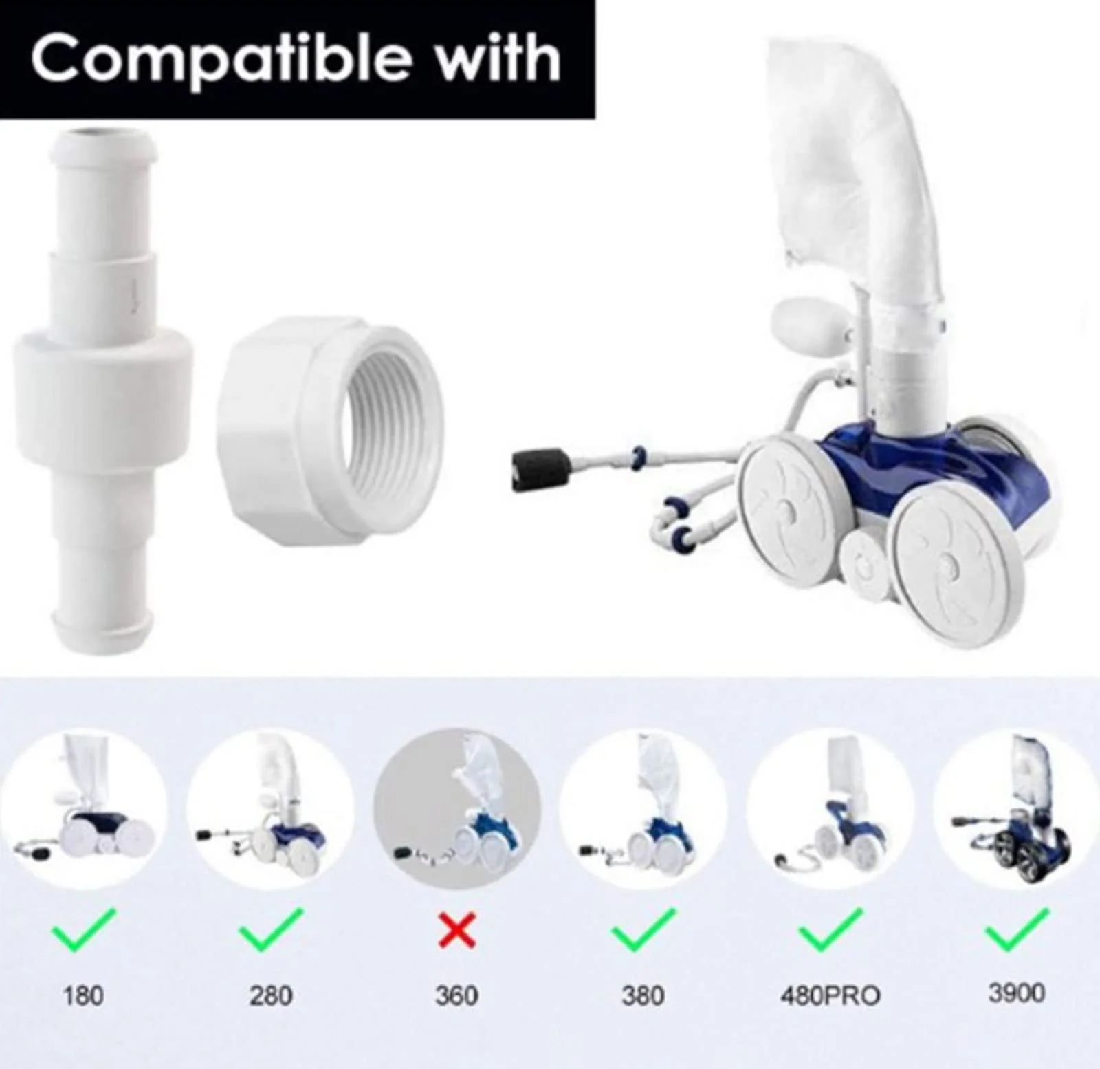 ATIE 280, 380, 180 Pool Cleaner Hose Swivel D20 and Hose Nut D15 Combo Kit Replacement For Zodiac Polaris 280, 380, 180 Pool Cleaners (4 Pack) - Image 2