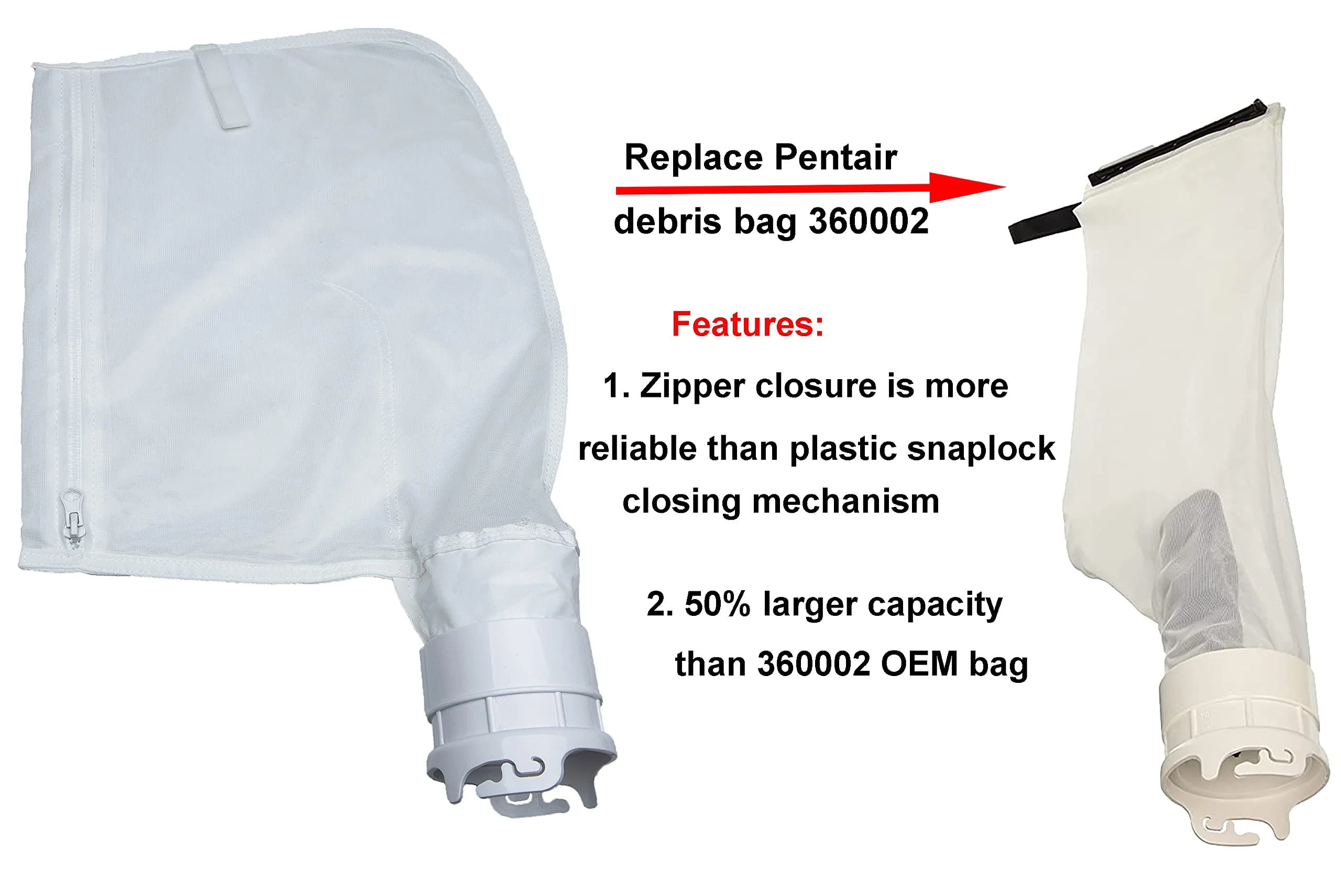 ATIE Pool Cleaner Fine Mesh Bag with Zipper Enclosure, Compatible with Pentair Kreepy Krauly Legend, Platinum, Letro Pool Cleaners Debris Bag 360002 and EU16 Bag (2 Pack) - Image 6