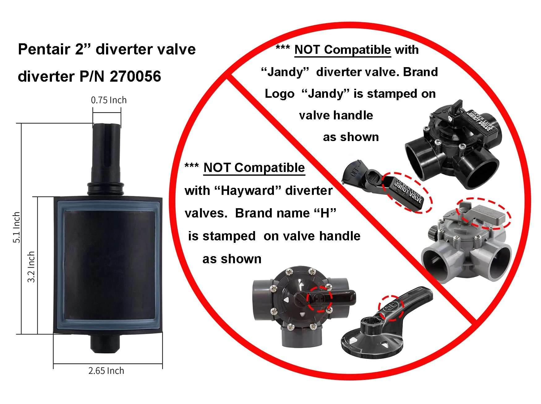ATIE Pool Diverter Valve Assembly Compatible with Pentair Diverter Valve 270056 for 2 & 3-Way 2" Valves 263026, 263027, 263028, 263029 ONLY (Not Compatible with 263037/263038 Valve) (2 Pack) - Image 7