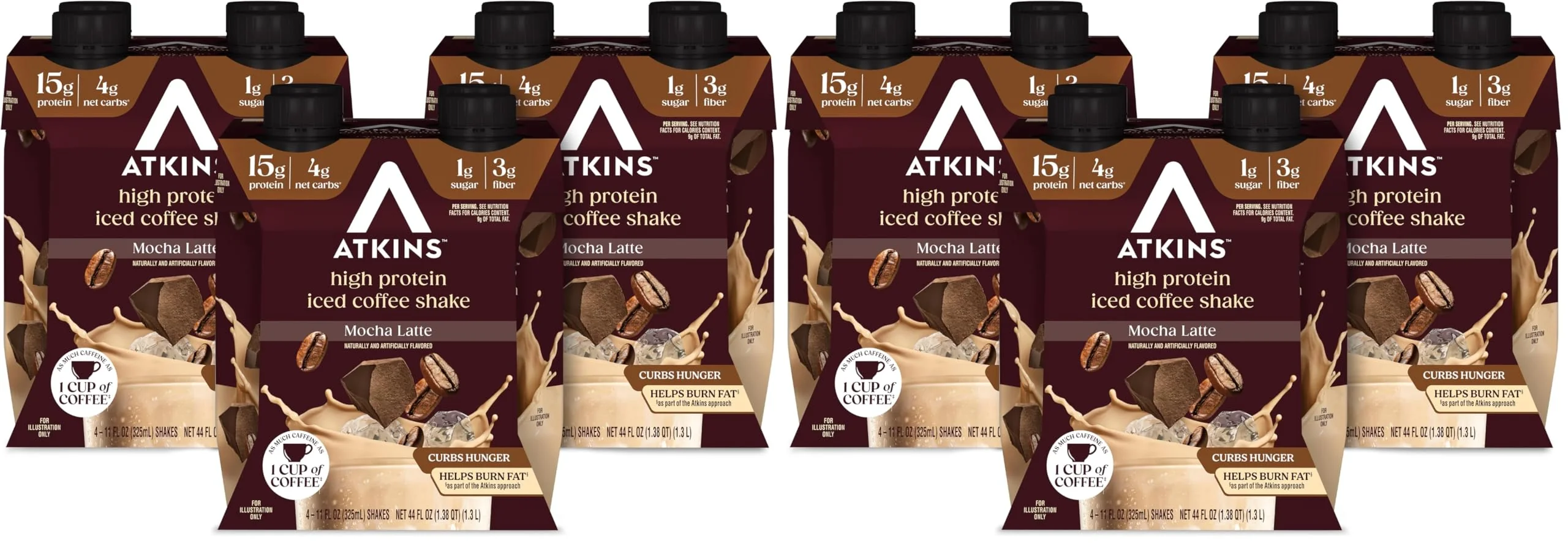 Atkins Mocha Latte Iced Coffee Protein Shake, 15g Protein, Low Glycemic, 4g Net Carb, 1g Sugar, Keto Friendly (Pack of 24)