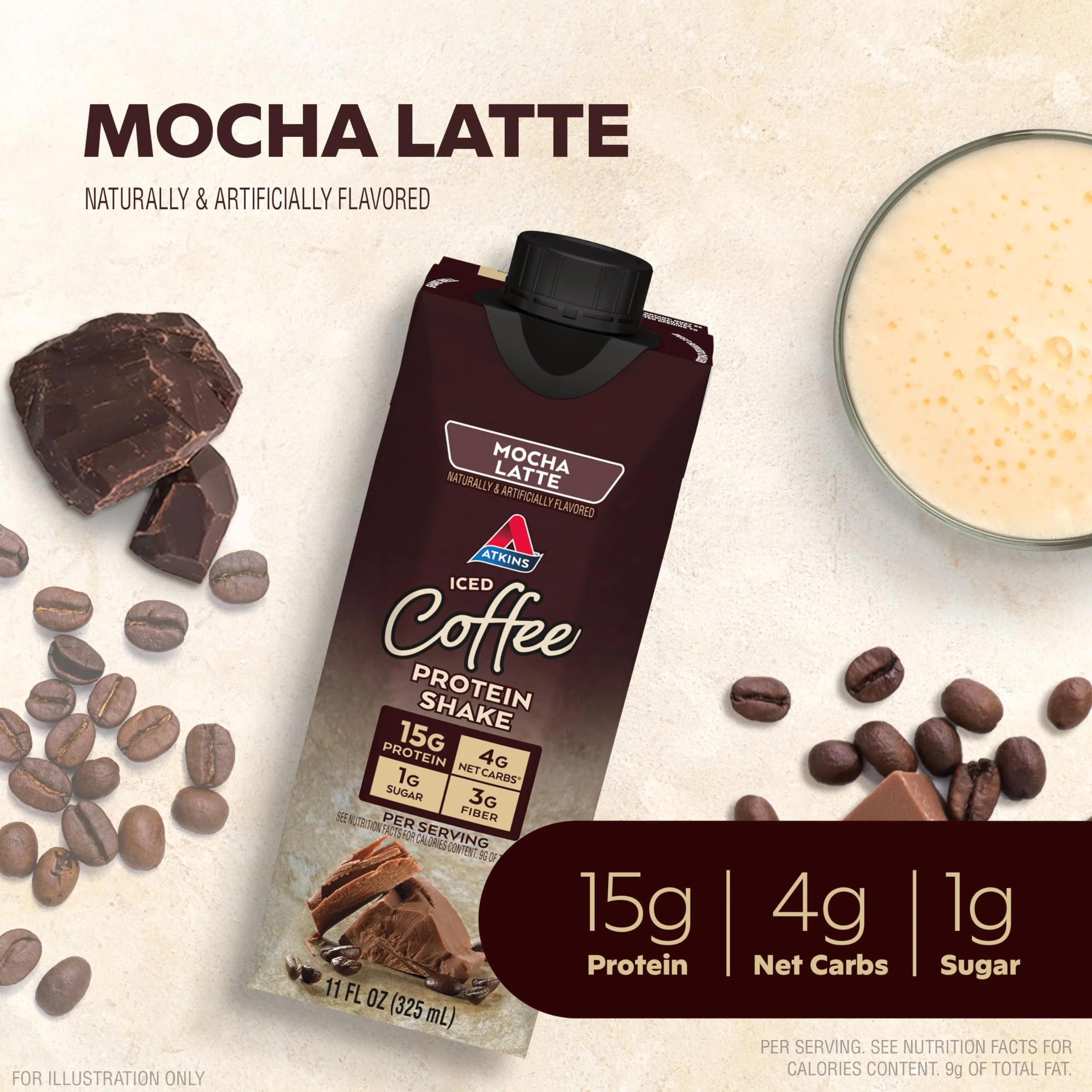 Atkins Mocha Latte Iced Coffee Protein Shake, 15g Protein, Low Glycemic, 4g Net Carb, 1g Sugar, Keto Friendly (Pack of 24) - Image 2