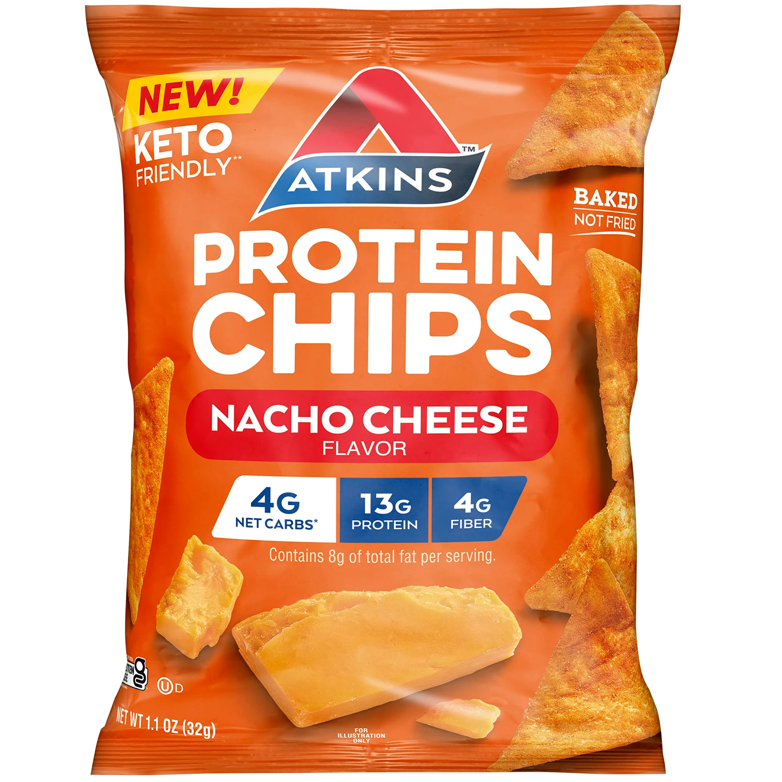 Atkins Nacho Cheese Protein Chips, 4g Net Carbs, 13g Protein, Gluten Free, Low Glycemic, Keto Friendly, 12 Count - Image 2