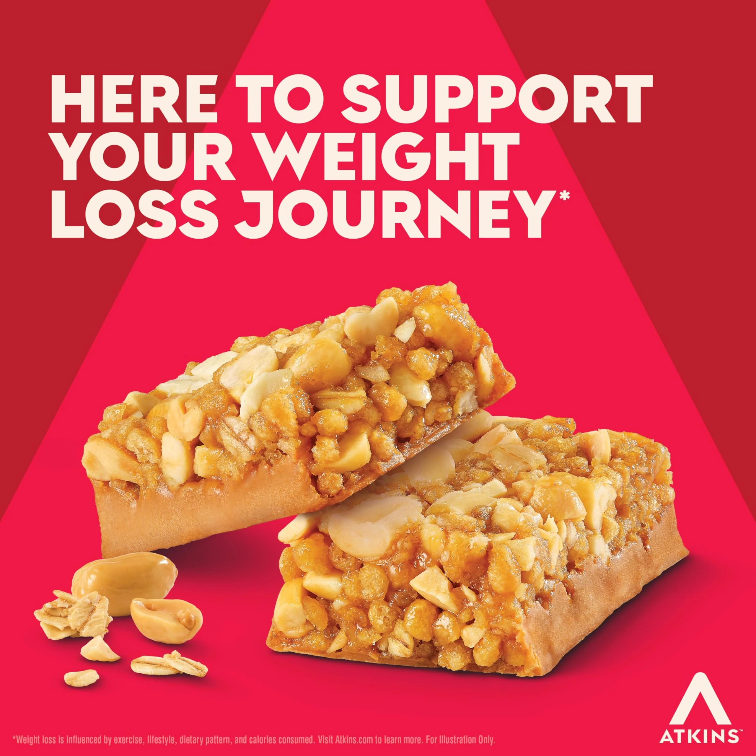 Atkins Peanut Butter Granola High Protein Bar, High Fiber Snack , 16g Protein, 1g Sugar, 4g Net Carb, Protein Snack, 12 Count - Image 4
