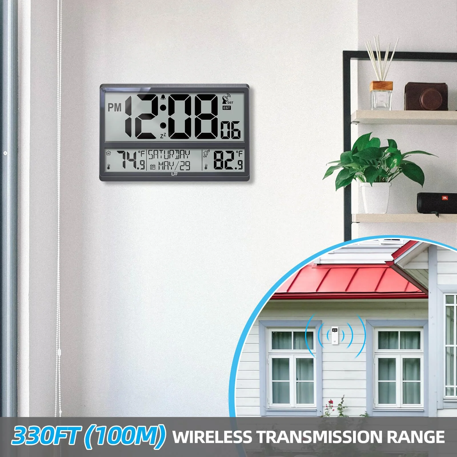 Atomic Clock/Never Needs Setting, Battery Operated, Atomic Wall Clock with Indoor Temperature & Humidity, Wireless Outdoor Sensor, Large Display Digital Calendar Clock for Elderly, Office, Bedroom - Image 4
