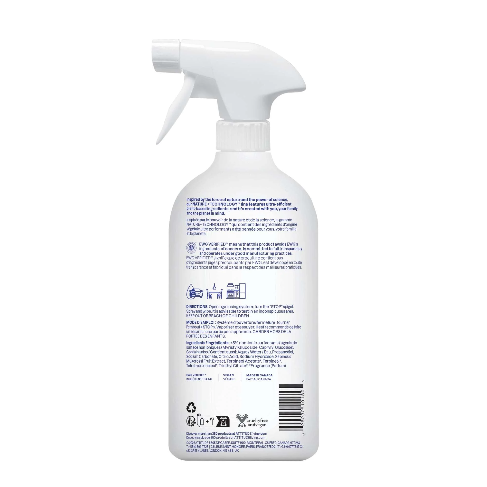 ATTITUDE All Purpose Cleaner Spray, EWG Verified, Vegan, Made with 94% Plant-Based Ingredients, Streak-Free for Kitchen, Bathroom, Glass & More, Citrus Zest, 27.1 Fl Oz (Pack of 3) - Image 2
