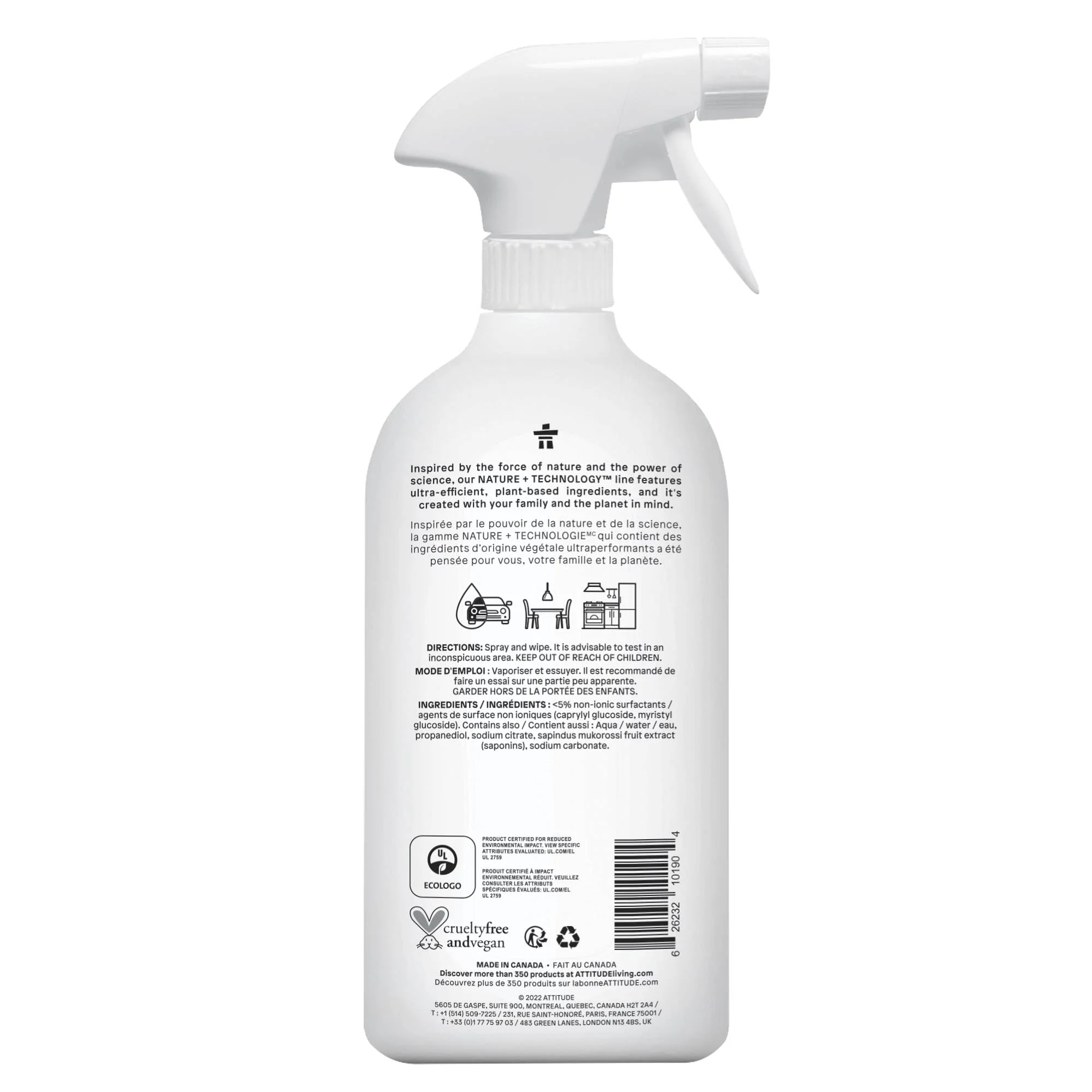 ATTITUDE All Purpose Cleaner Spray, EWG Verified, Vegan, Made with 94% Plant-Based Ingredients, Streak-Free for Kitchen, Bathroom, Glass & More, Unscented, 27.1 Fl Oz - Image 7
