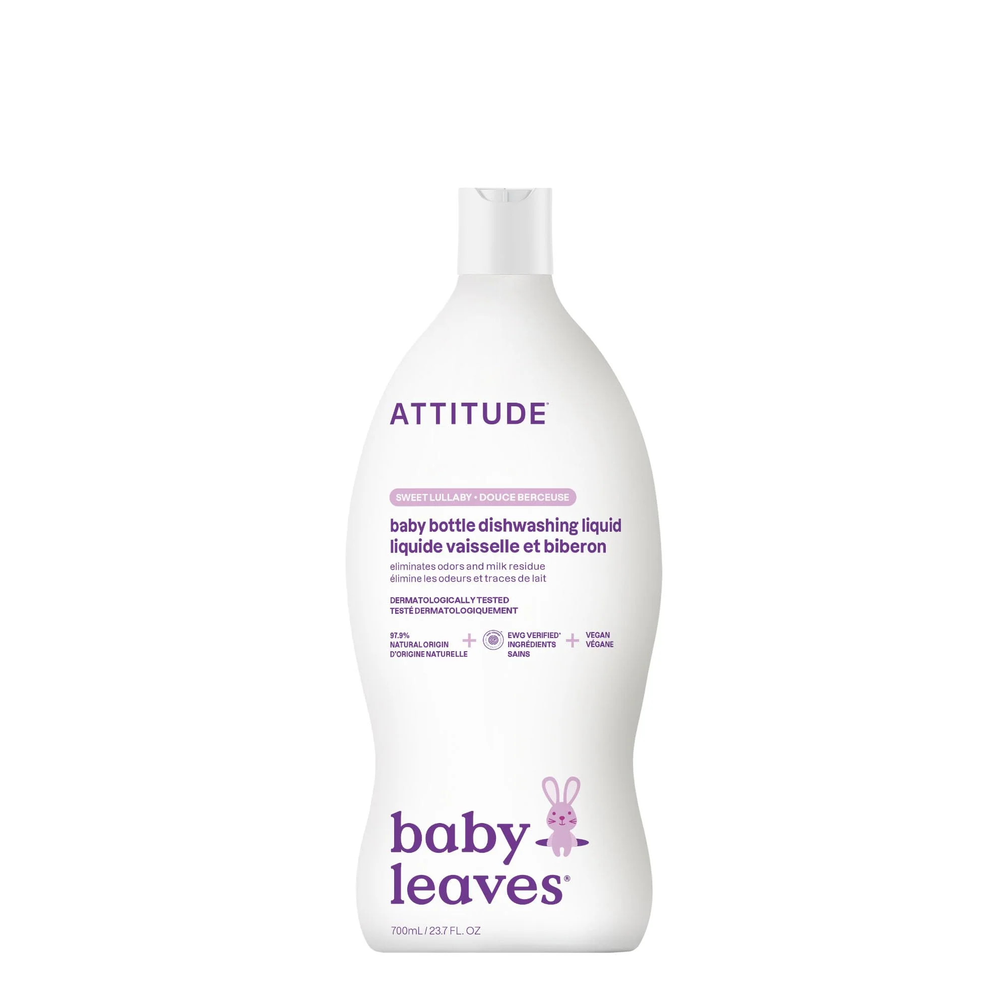ATTITUDE Baby Bottle & Dish Soap, EWG Verified Bottle Cleaner, Dye Free, Removes Milk Residue & Grease, Vegan, Sweet Lullaby, 23.7 Fl Oz