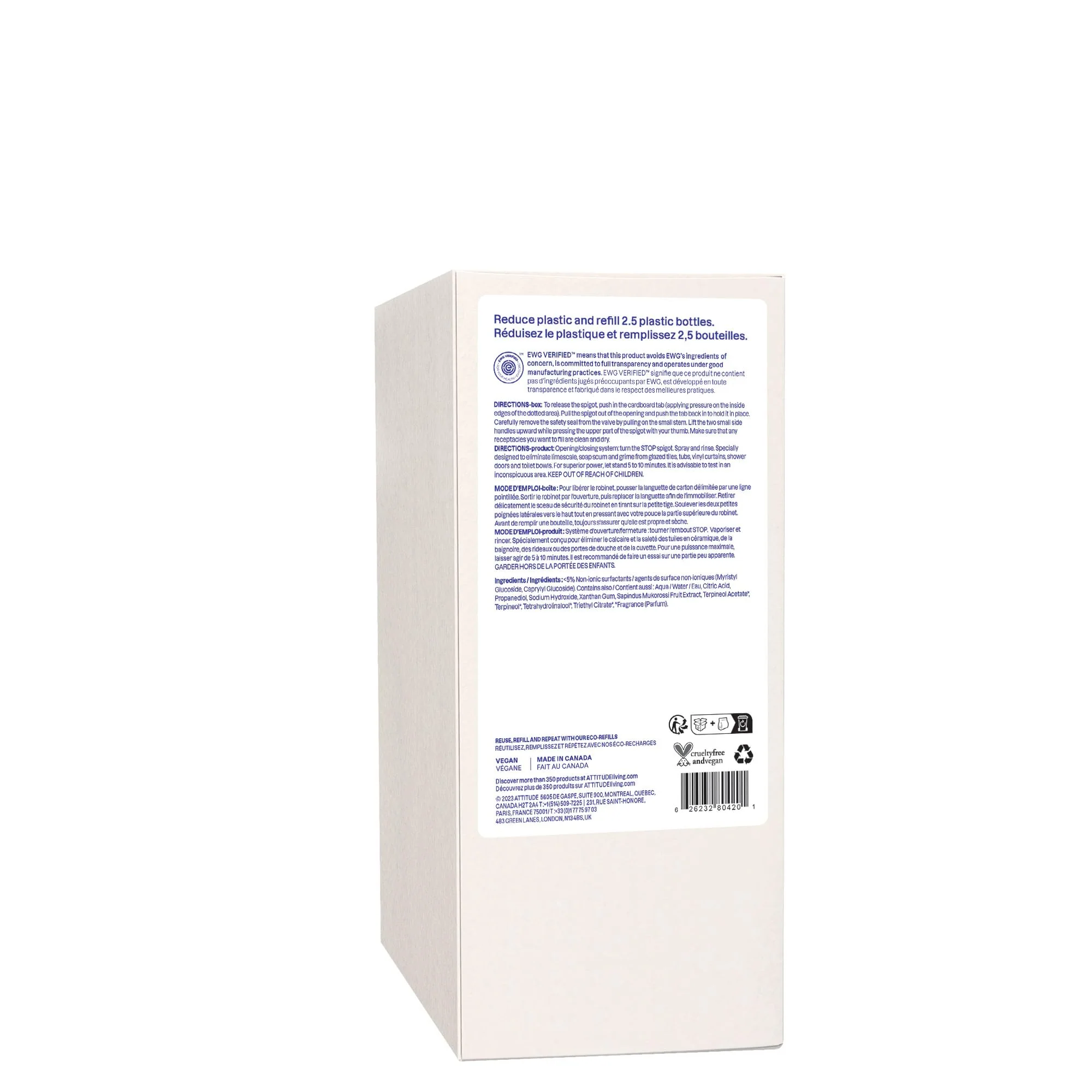ATTITUDE Bathroom Cleaner Spray Refill, EWG Verified, Plant-Based & Vegan, Safe for Bathroom Surfaces, Tiles, Tubs, Shower Walls, and Grout, Citrus Zest Scent, 67.6 Fl Oz - Image 2