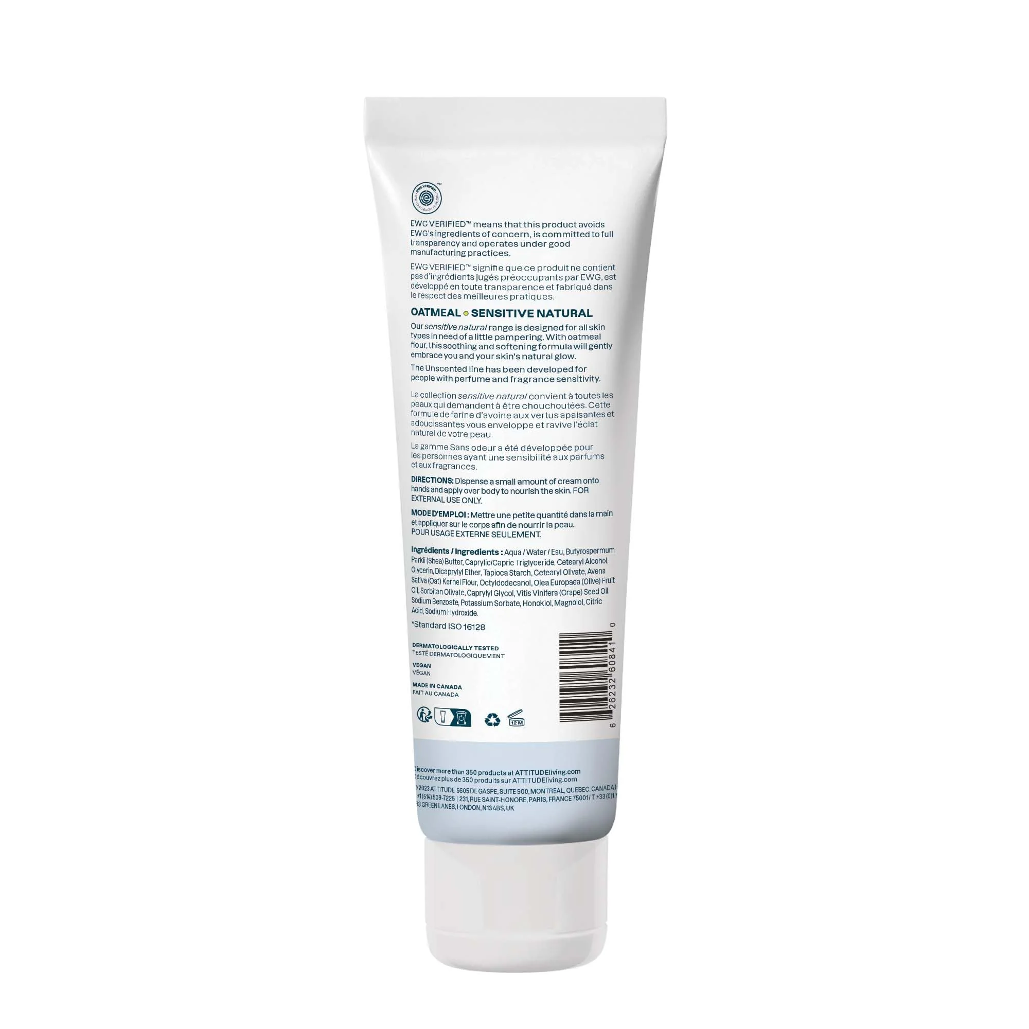 ATTITUDE Body Cream for Sensitive Skin with Oat, EWG Verified, Dermatologically Tested, Vegan, Extra Gentle, Unscented, 8 Fl Oz - Image 2