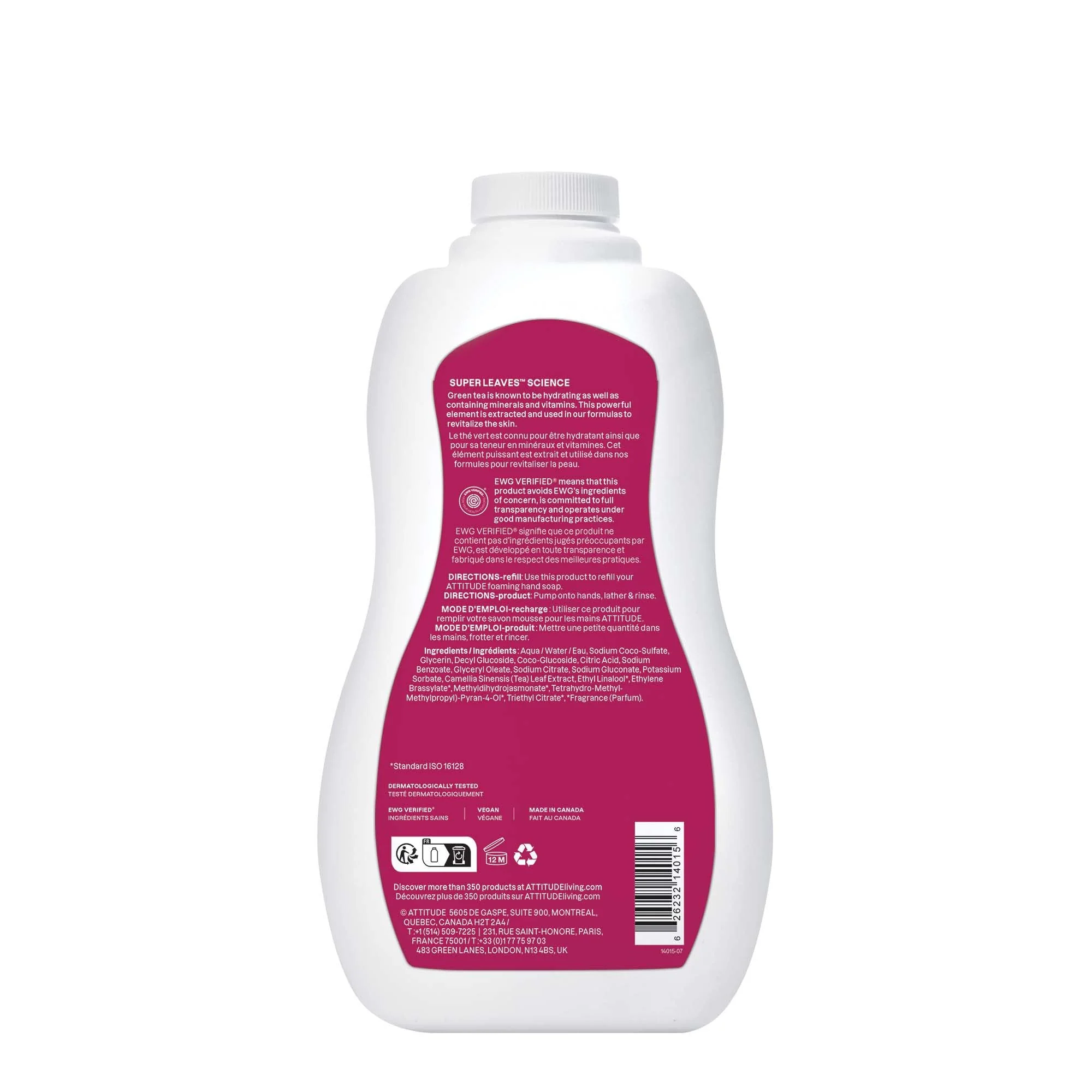 ATTITUDE Foaming Hand Soap, EWG Verified, Plant and Mineral-Based Ingredients, Vegan and Cruelty-free Personal Care Products, Herbal Musk, Bulk Refill, 35.2 Fl Oz - Image 2