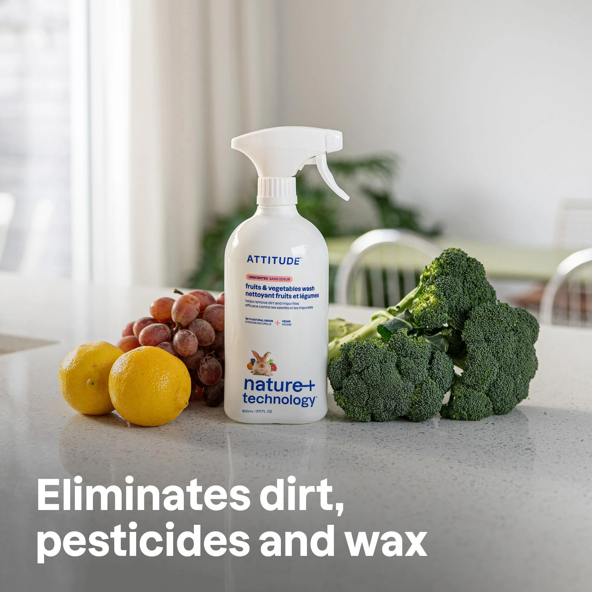 ATTITUDE Fruit & Vegetable Wash, Unscented Food-Safe Produce Wash to Remove Dirt, Wax & Residue, Vegan Plant-Based Produce Cleaner, 27.1 Fl Oz (Pack of 3) - Image 6