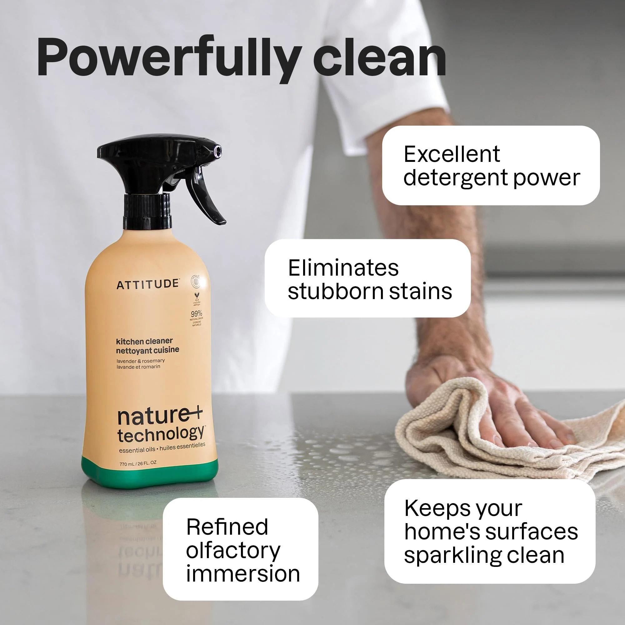 ATTITUDE Kitchen Cleaner Spray, EWG Verified, Degreaser Spray to Cut Grease & Grime, Plant-Based & Vegan, Lavender & Rosemary, 26 Fl Oz (Pack of 3) - Image 6