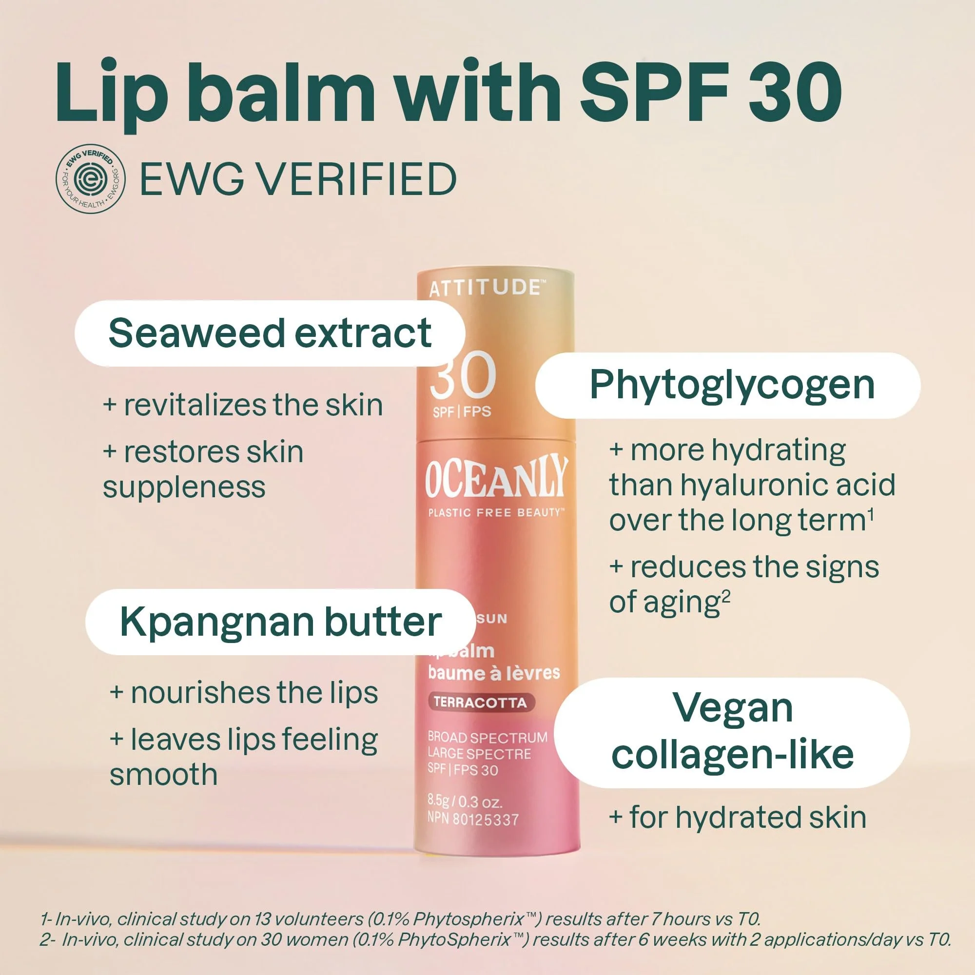 ATTITUDE Oceanly Tinted Lip Balm with SPF 30, EWG Verified, Plastic-Free, Broad Spectrum UVA/UVB Protection with Zinc Oxide, Vegan, Unscented, Terracotta, 0.3 Ounce - Image 6