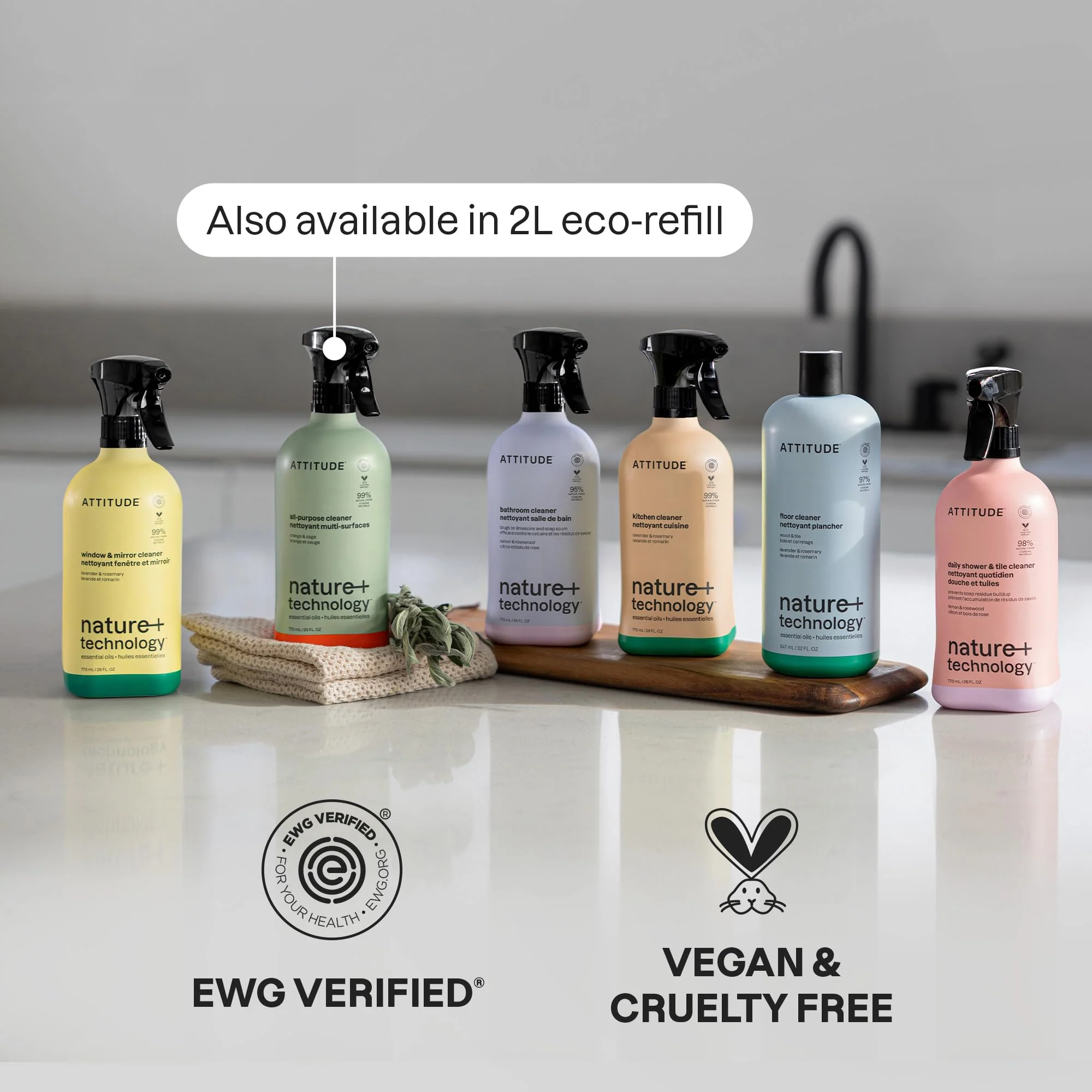 ATTITUDE Shower & Tile Cleaner Spray, EWG Verified, Bathroom Cleaner Removes Soap Scum & Grime, Plant-Based & Vegan, Lemon & Rosewood Scent, 26 Fl Oz (Pack of 3) - Image 3