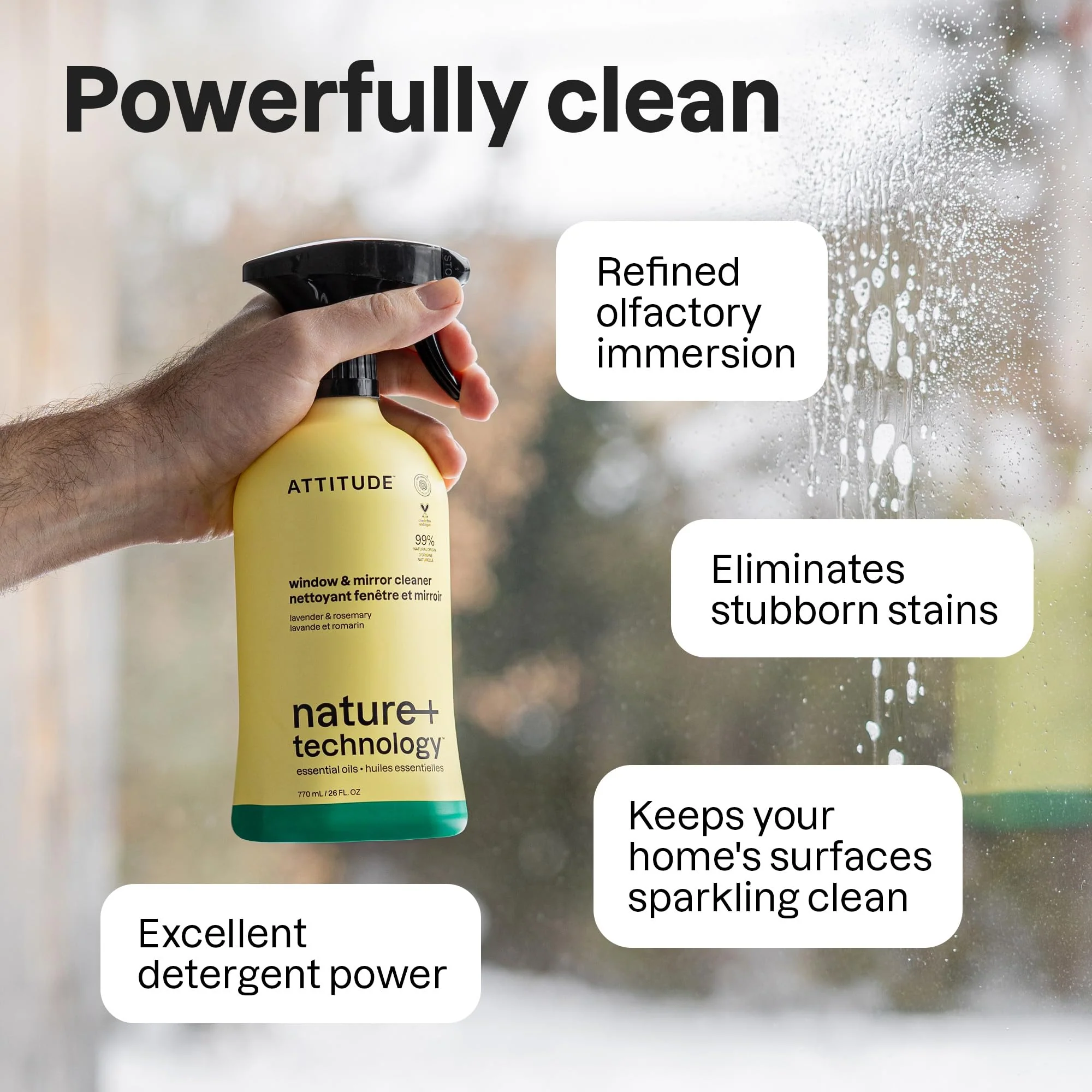 ATTITUDE Window & Mirror Cleaner Spray, Plant-Based Ingredients, EWG Verified, Streak Free, Removes Fingerprints, Dust and Dirt, Lavender & Rosemary, 26 Fl Oz (Pack of 3) - Image 6