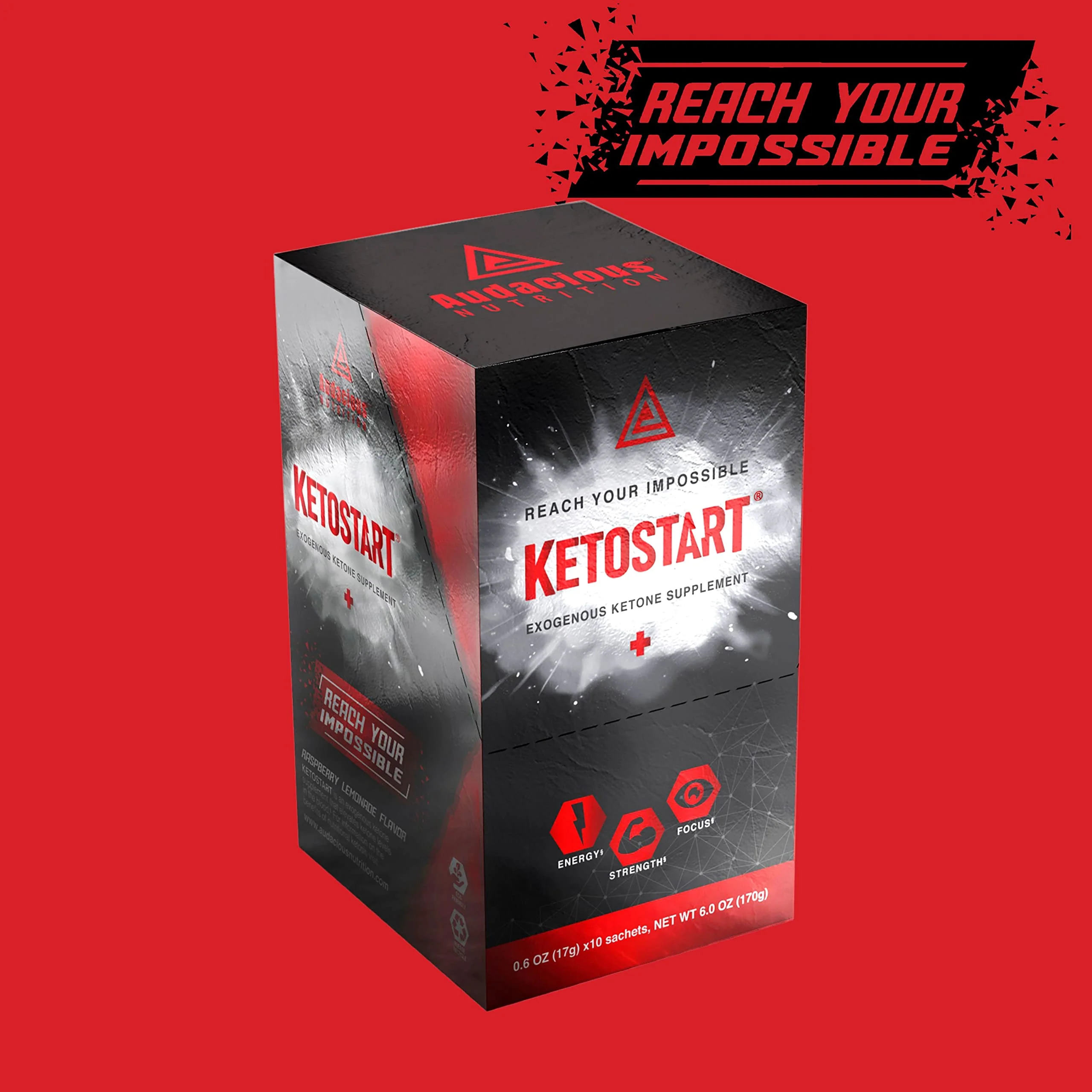 Audacious Nutrition KetoStart+ | Exogenous Ketones Powder with Electrolytes for Energy, Strength & Focus | with Caffeine | Raspberry Lemonade Flavor Electrolyte Powder (10x Ketones Drink Mix Packets) - Image 2