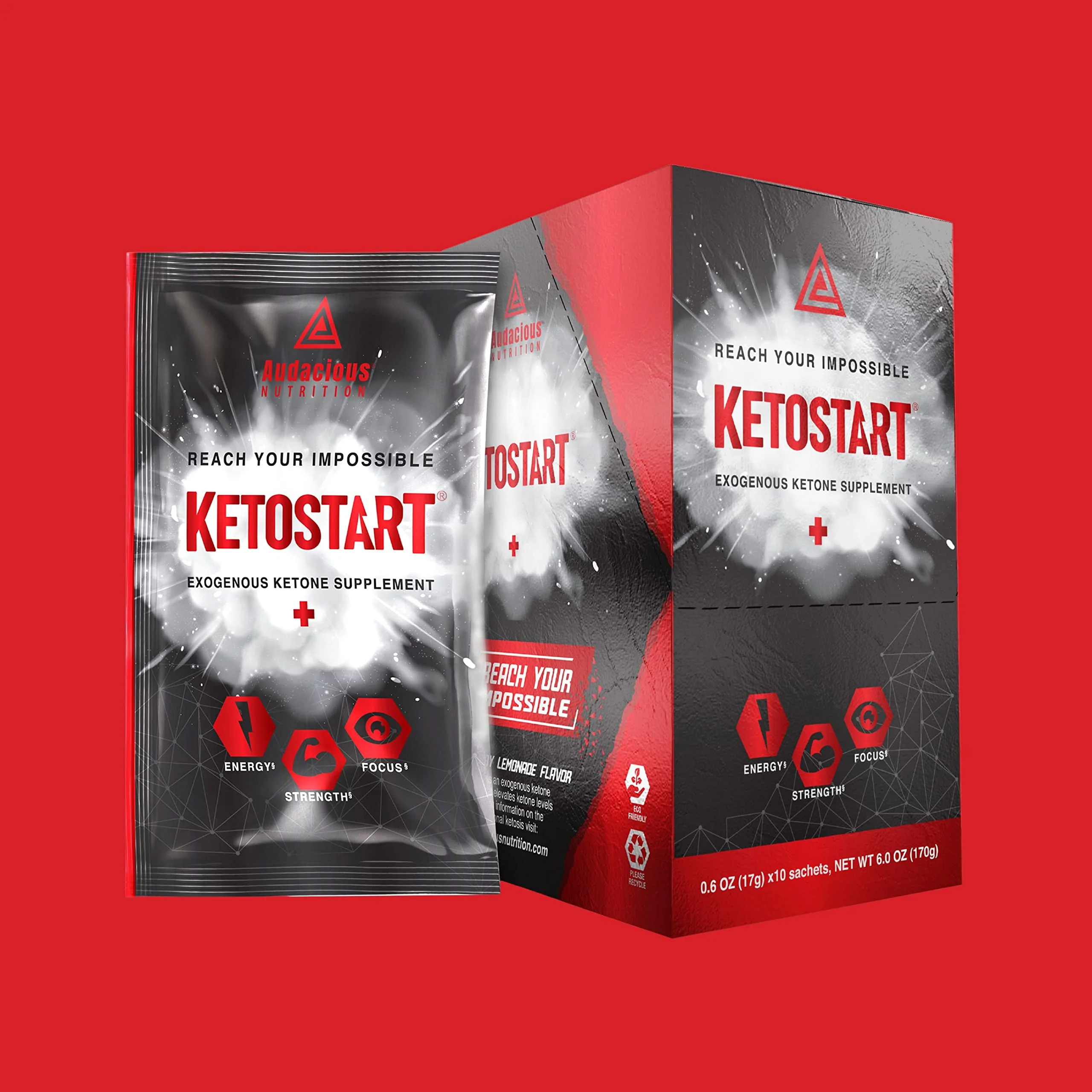 Audacious Nutrition KetoStart+ | Exogenous Ketones Powder with Electrolytes for Energy, Strength & Focus | with Caffeine | Raspberry Lemonade Flavor Electrolyte Powder (10x Ketones Drink Mix Packets) - Image 9