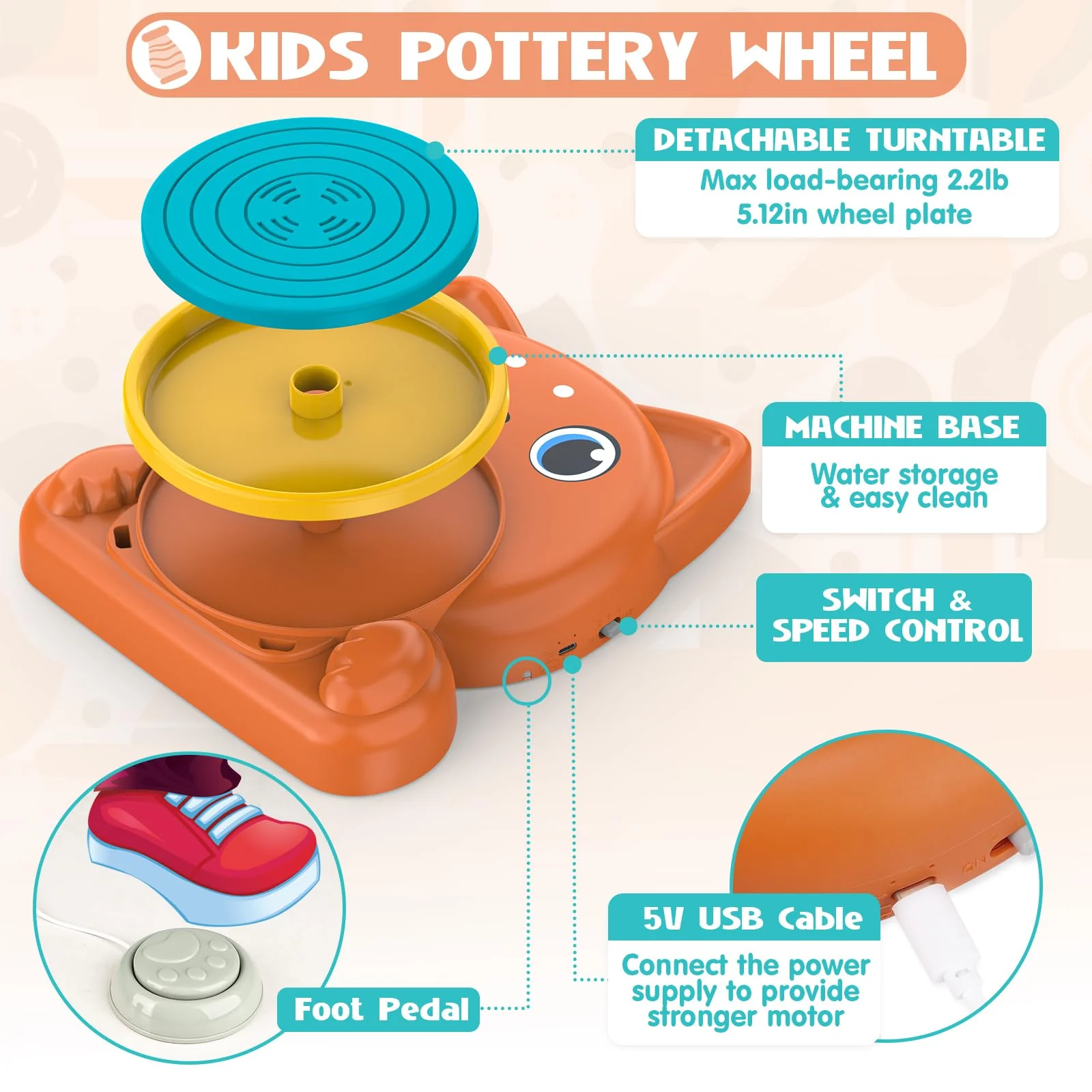 Aujazyble Pottery Wheel for Kids - Complete Pottery Painting Kit Art Supplies Arts and Crafts for Girls Boy Kids Toy, Birthday Halloween Christmas Gift for Kids Ages 6 7 8 9 10 11 12+, (Dog) - Image 6