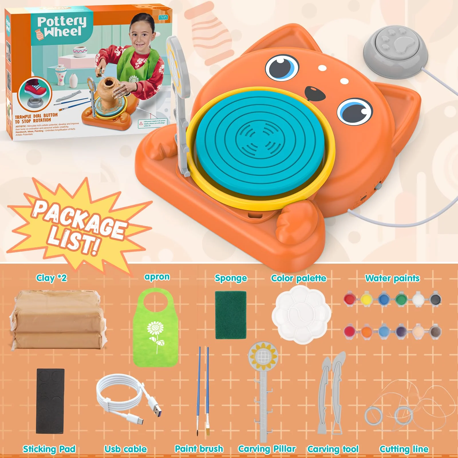 Aujazyble Pottery Wheel for Kids - Complete Pottery Painting Kit Art Supplies Arts and Crafts for Girls Boy Kids Toy, Birthday Halloween Christmas Gift for Kids Ages 6 7 8 9 10 11 12+, (Dog) - Image 7
