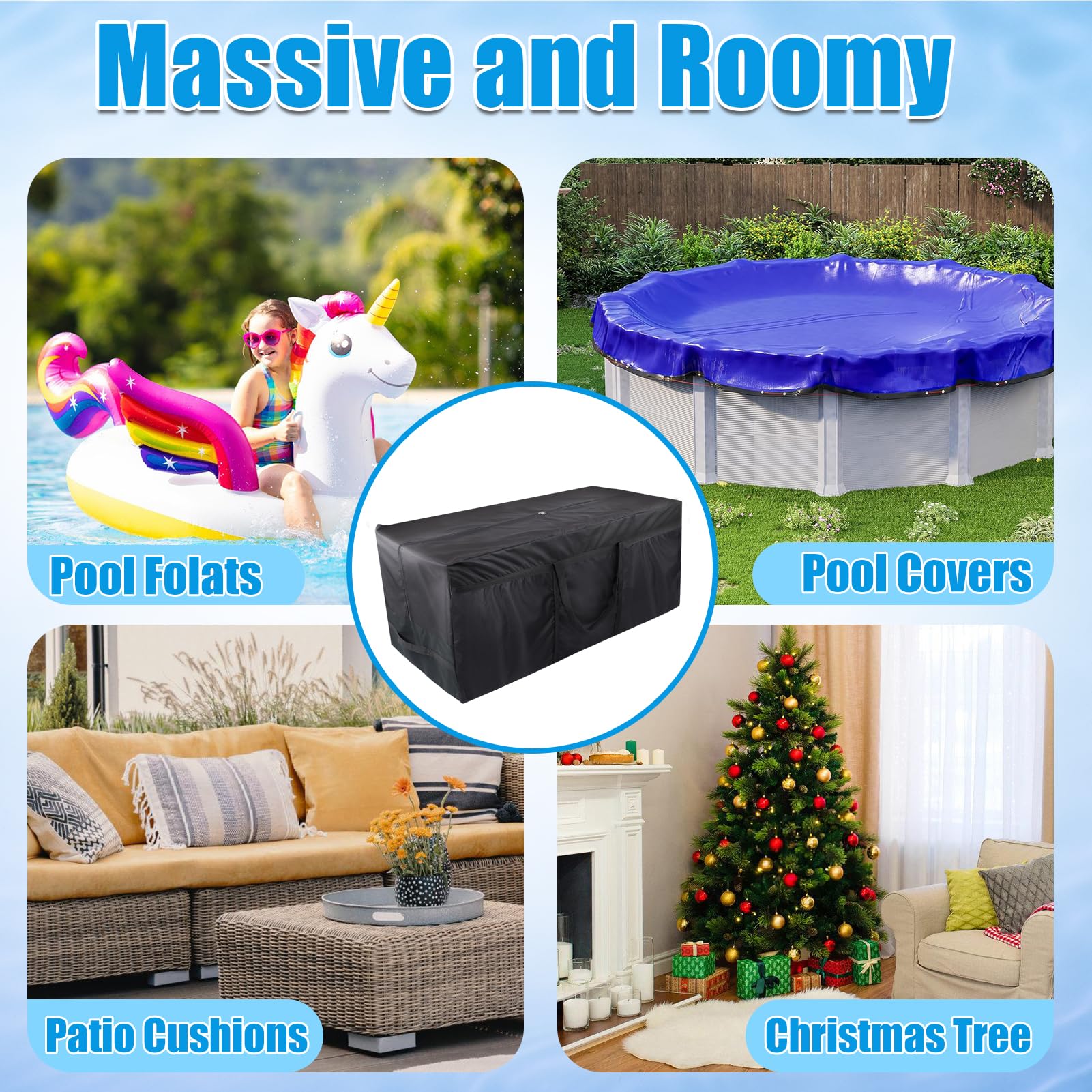 Aulock 140 Gallon Extra Large Storage Bags - Heavy-duty Pool Cover Storage with 4 Carrying Handles, Christmas Tree Bag, 56''x24''x24'' - Image 2