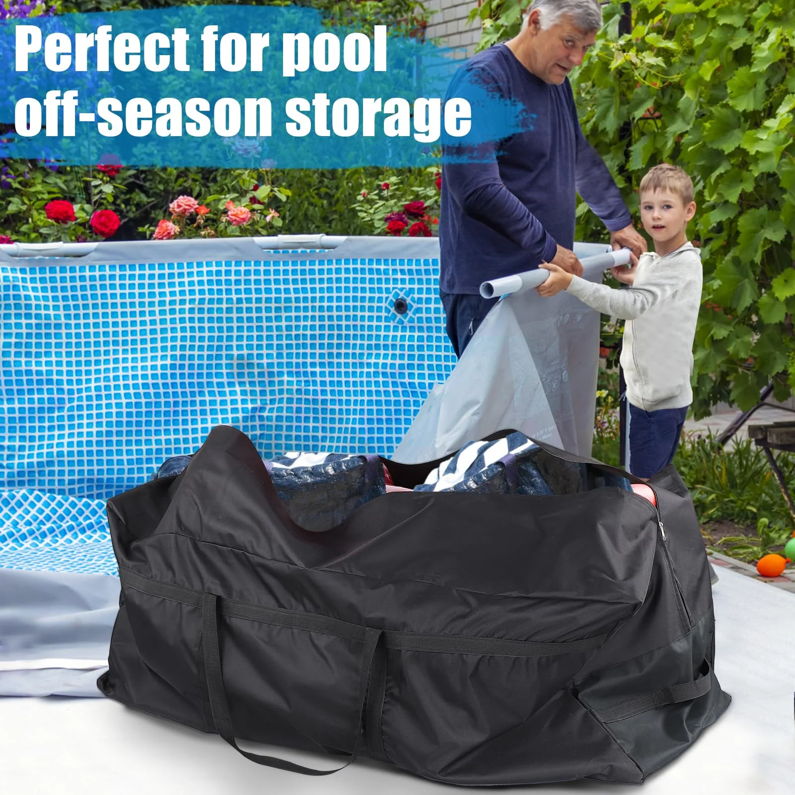 Aulock 140 Gallon Extra Large Storage Bags - Heavy-duty Pool Cover Storage with 4 Carrying Handles, Christmas Tree Bag, 56''x24''x24'' - Image 4