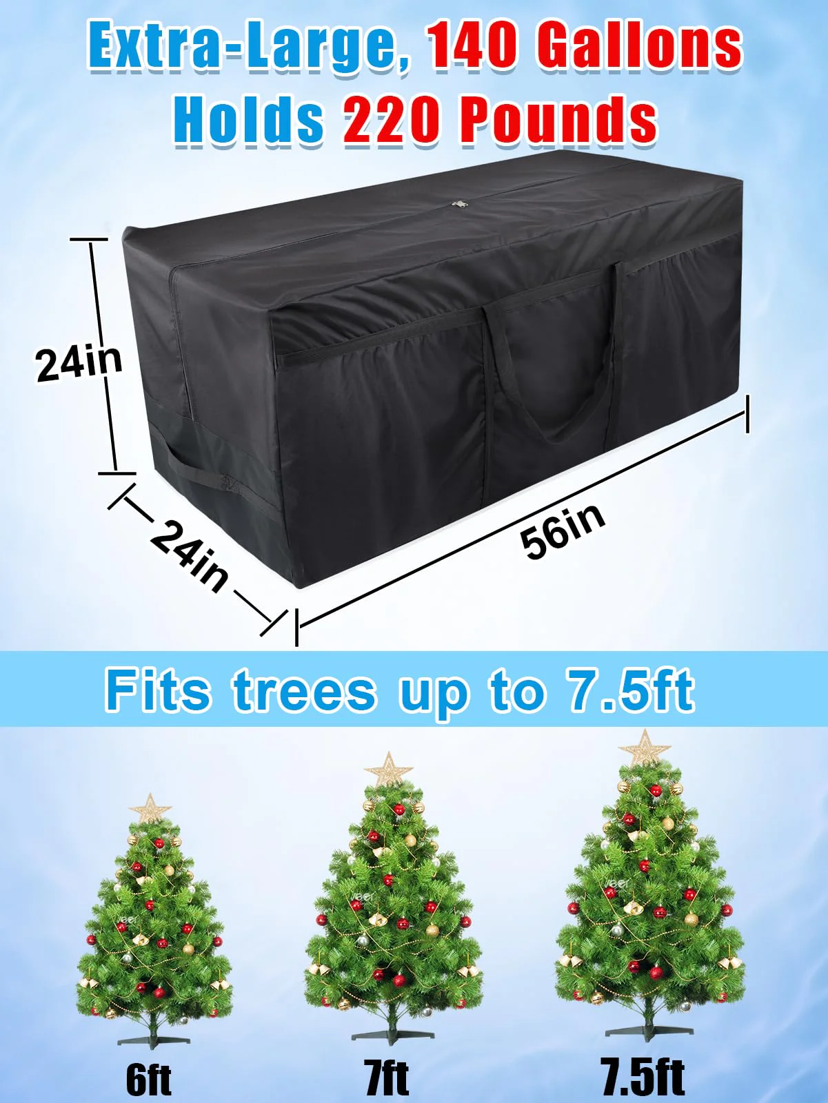Aulock 140 Gallon Extra Large Storage Bags - Heavy-duty Pool Cover Storage with 4 Carrying Handles, Christmas Tree Bag, 56''x24''x24'' - Image 7