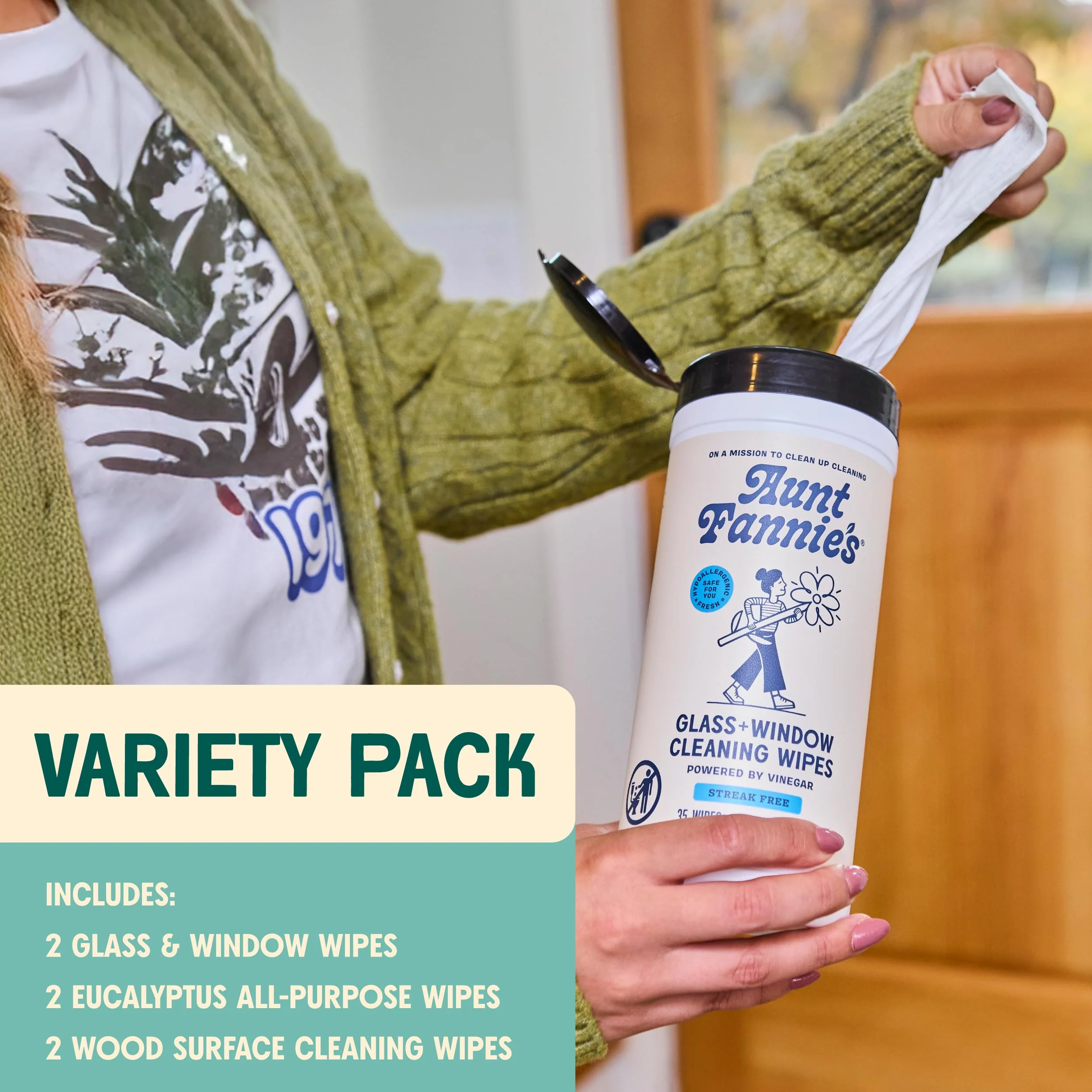 Aunt Fannie's Natural Cleaning Wipes Variety Pack, Multipurpose Surface Cleaner, 35 Count Each, Pack of 6 - Image 8