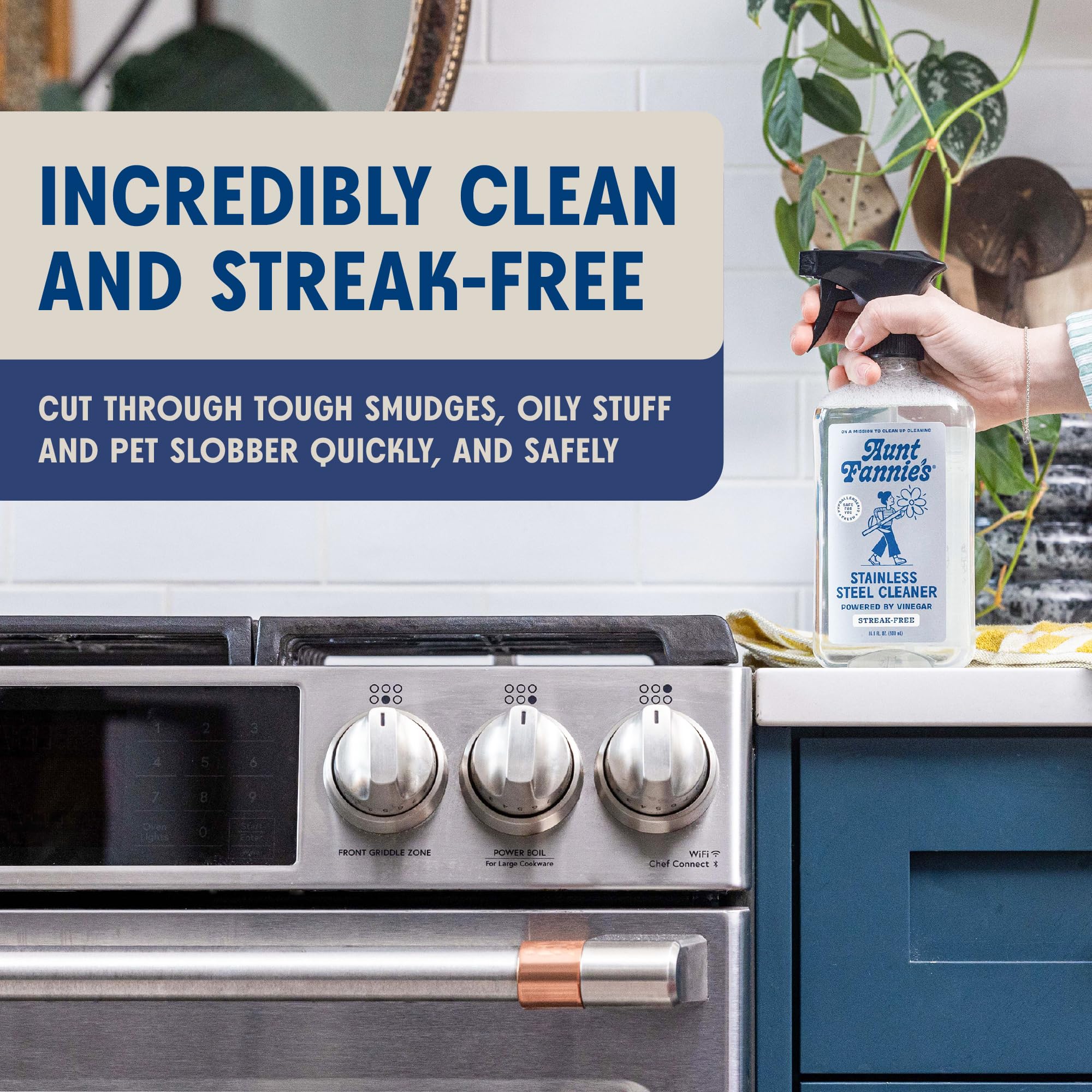 Aunt Fannie's Stainless Steel Spray Cleaner, Powered by Vinegar, Fingerprint and Residue Remover for Refrigerator, Dishwasher, Oven, Grill, Sink, Stovetop, and Other Appliances, Pack of 3 - Image 6