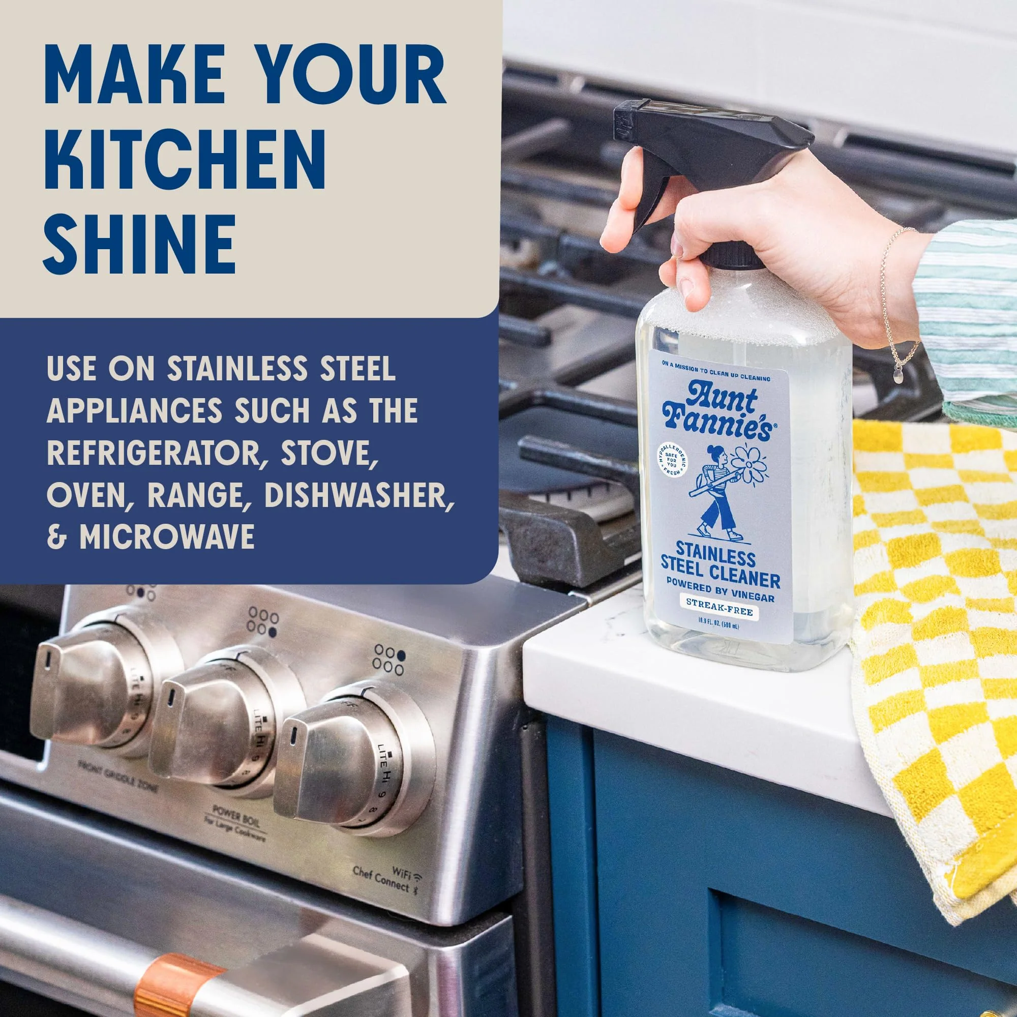 Aunt Fannie's Stainless Steel Spray Cleaner, Powered by Vinegar, Fingerprint and Residue Remover for Refrigerator, Dishwasher, Oven, Grill, Sink, Stovetop, and Other Appliances, Pack of 3 - Image 7