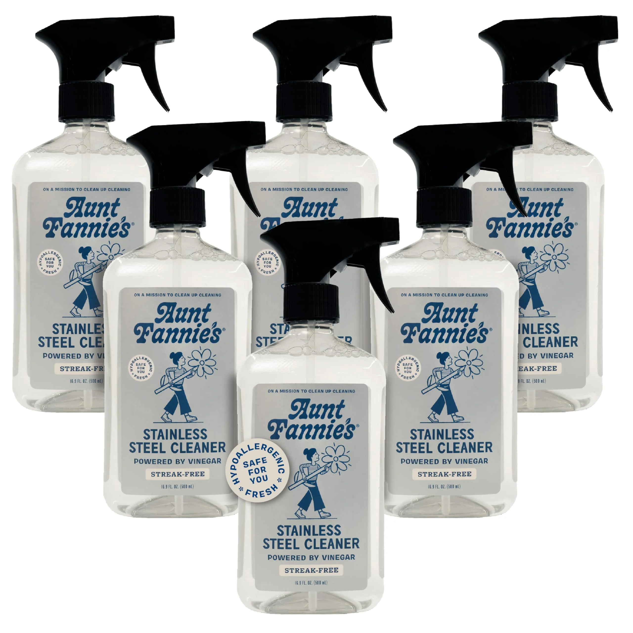 Aunt Fannie's Stainless Steel Spray Cleaner, Powered by Vinegar, Fingerprint and Residue Remover for Refrigerator, Dishwasher, Oven, Grill, Sink, Stovetop, and Other Appliances, Pack of 6