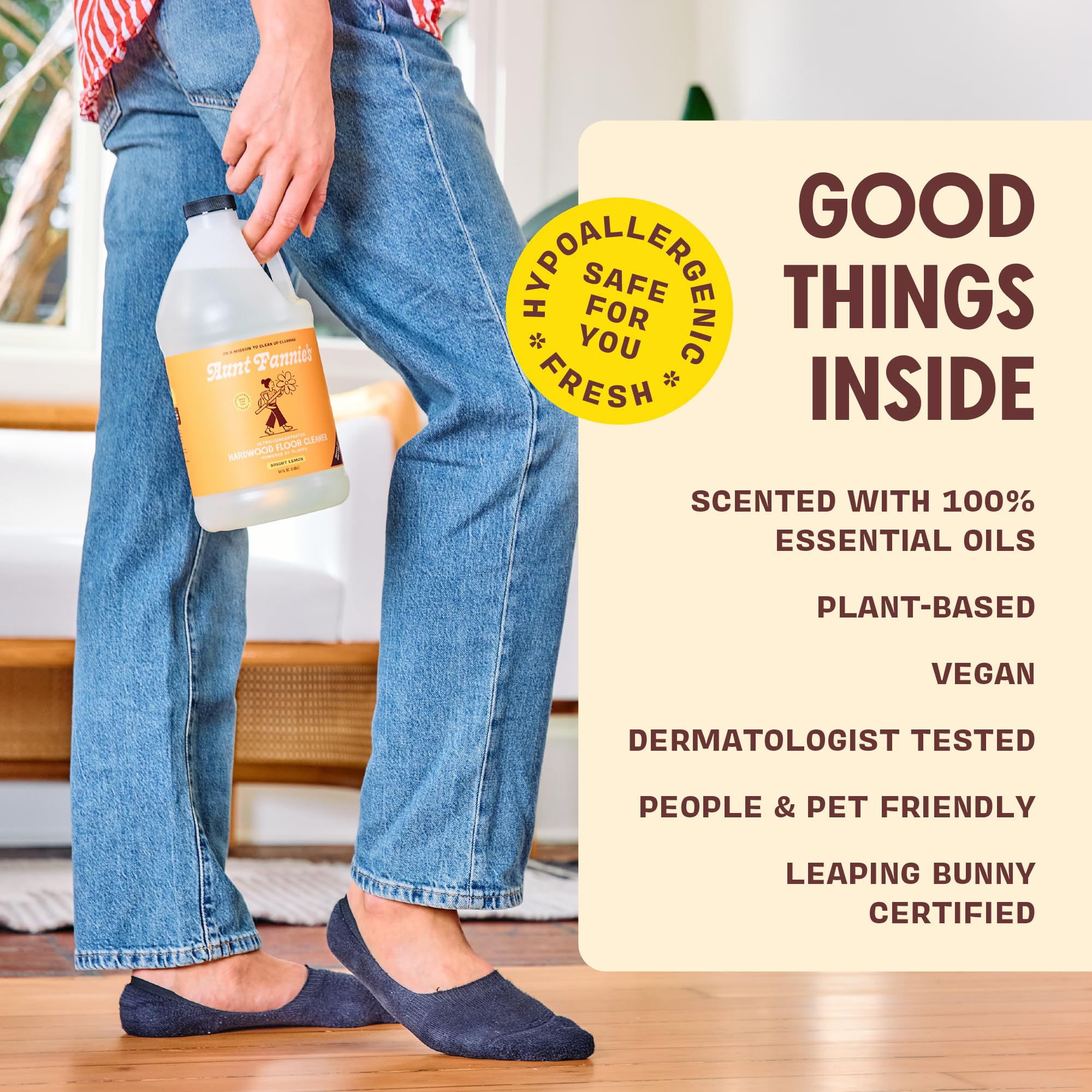 Aunt Fannie's Ultra Concentrated Hardwood Floor Cleaner, Vinegar-Free Plant Based Hardwood Floor Cleaner for Mopping, Bright Lemon Scent, 64 oz. (Pack of 1) - Image 5