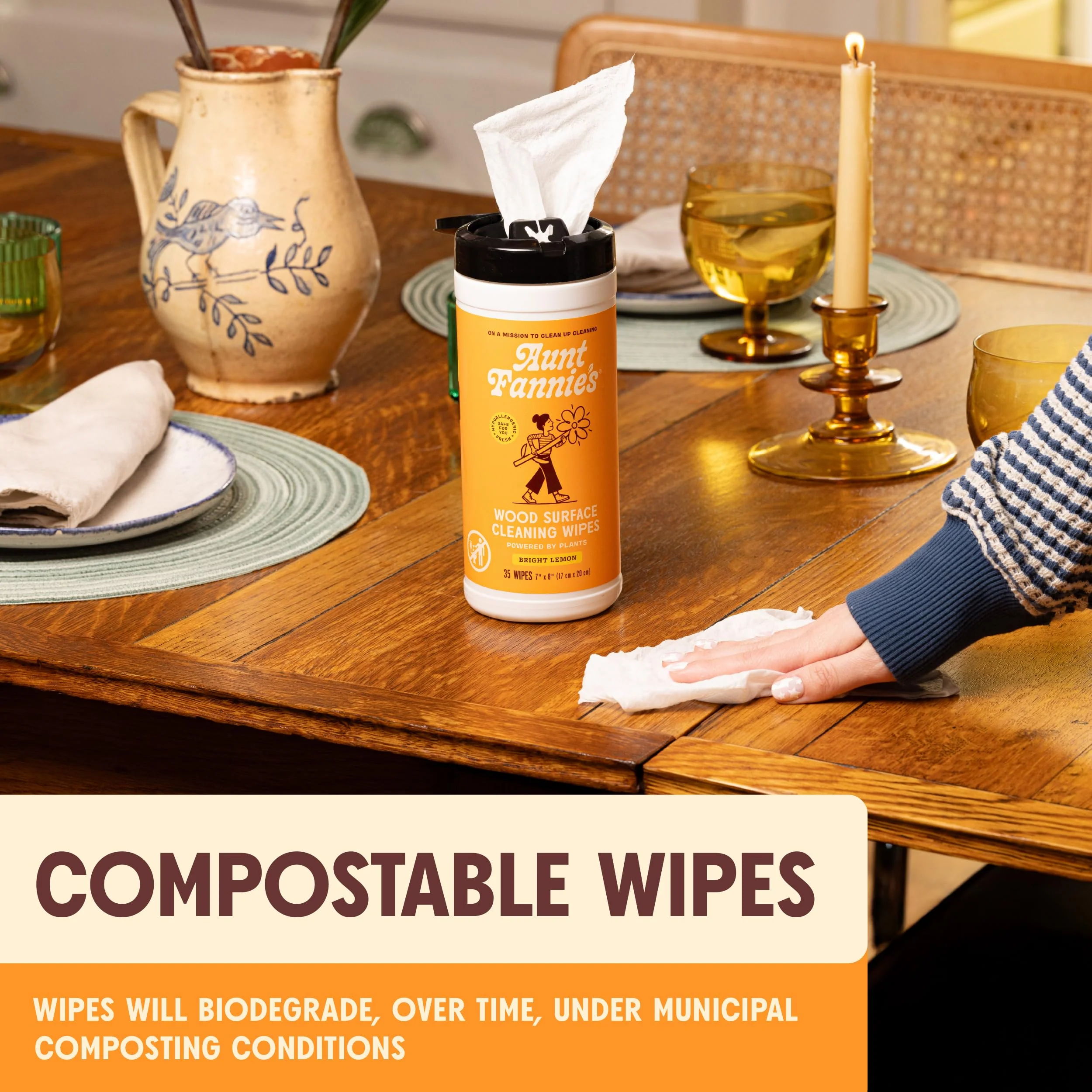 Aunt Fannie's Wood Surface Cleaning Wipes, Multipurpose Wood Surface Cleaner for Cabinets, Furniture, and Floors, Lemon Scent, 35 Count (Pack of 6) - Image 6