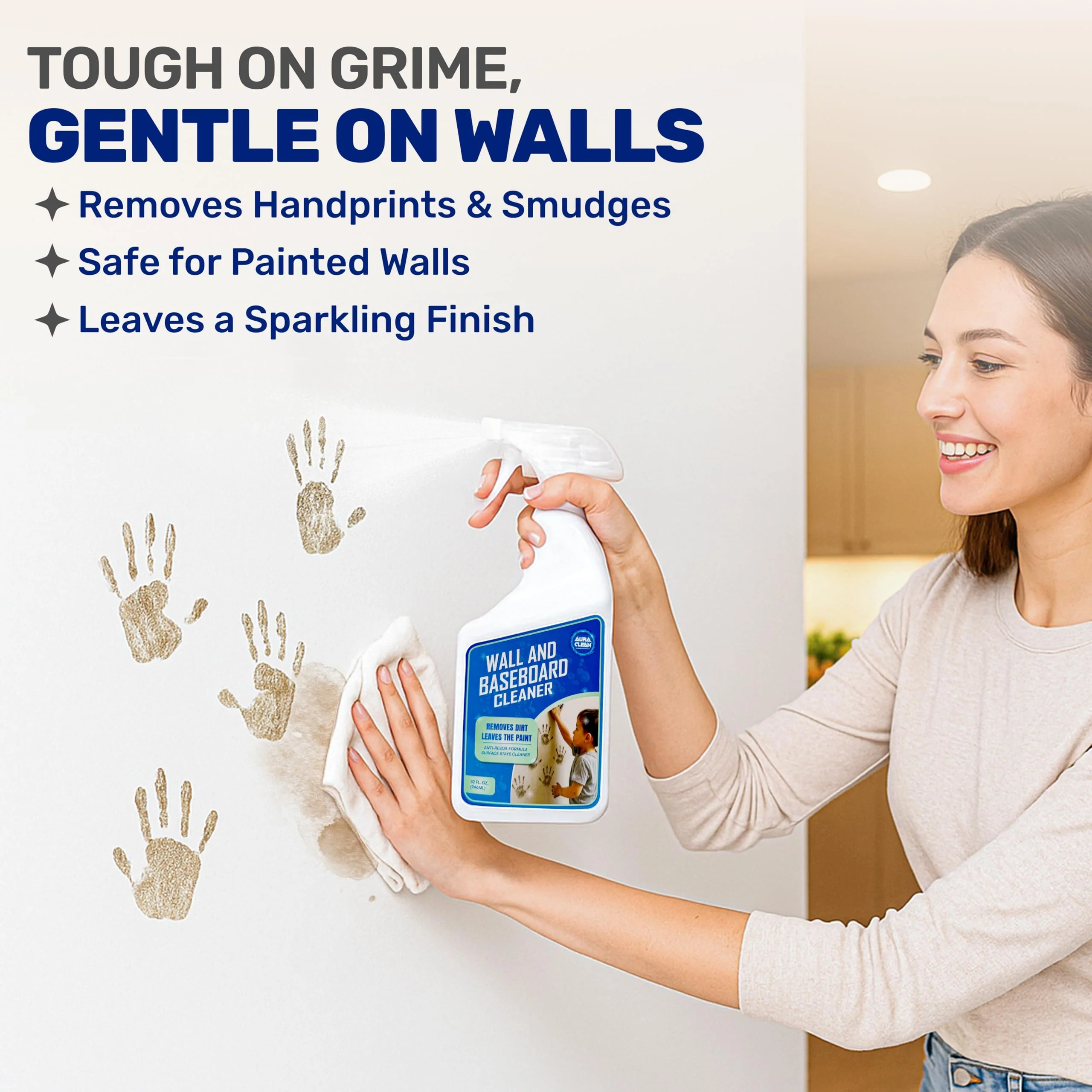AuraClean Wall & Baseboard Cleaner - Safe for Painted Walls & Trim | Eco-Friendly, No-Rinse, Kid & Pet-Safe | Anti-Resoil, Streak-Free Finish | Made in the USA | 32 oz Spray (1 Quart) - Image 5