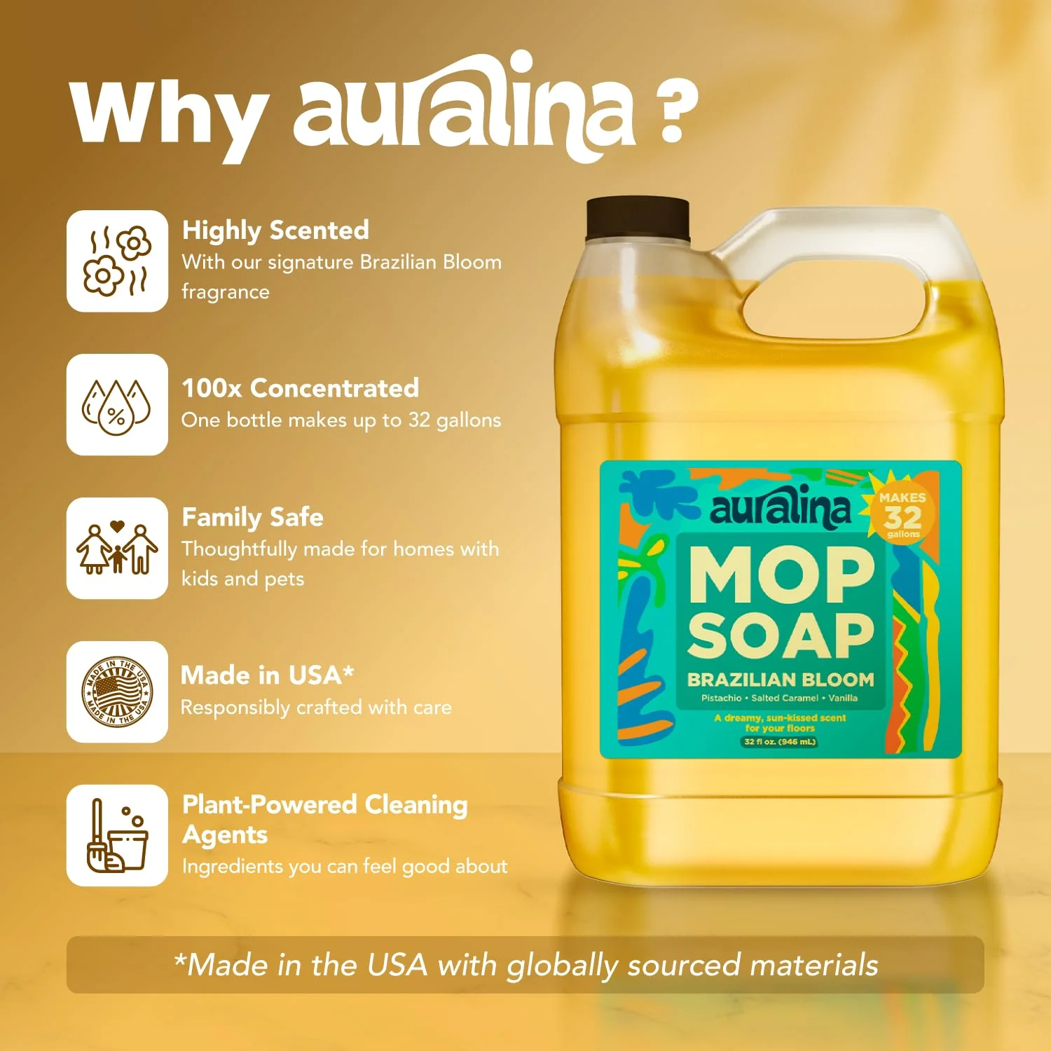 Auralina Luxury Mop Soap for Floor Cleaning - Highly Scented Brazilian Waves Concentrated Formula - Best Smelling Floor Cleaner for Mopping Tile, Wood & Laminate - R&W - No Residue, Pet Safe (32oz) - Image 2