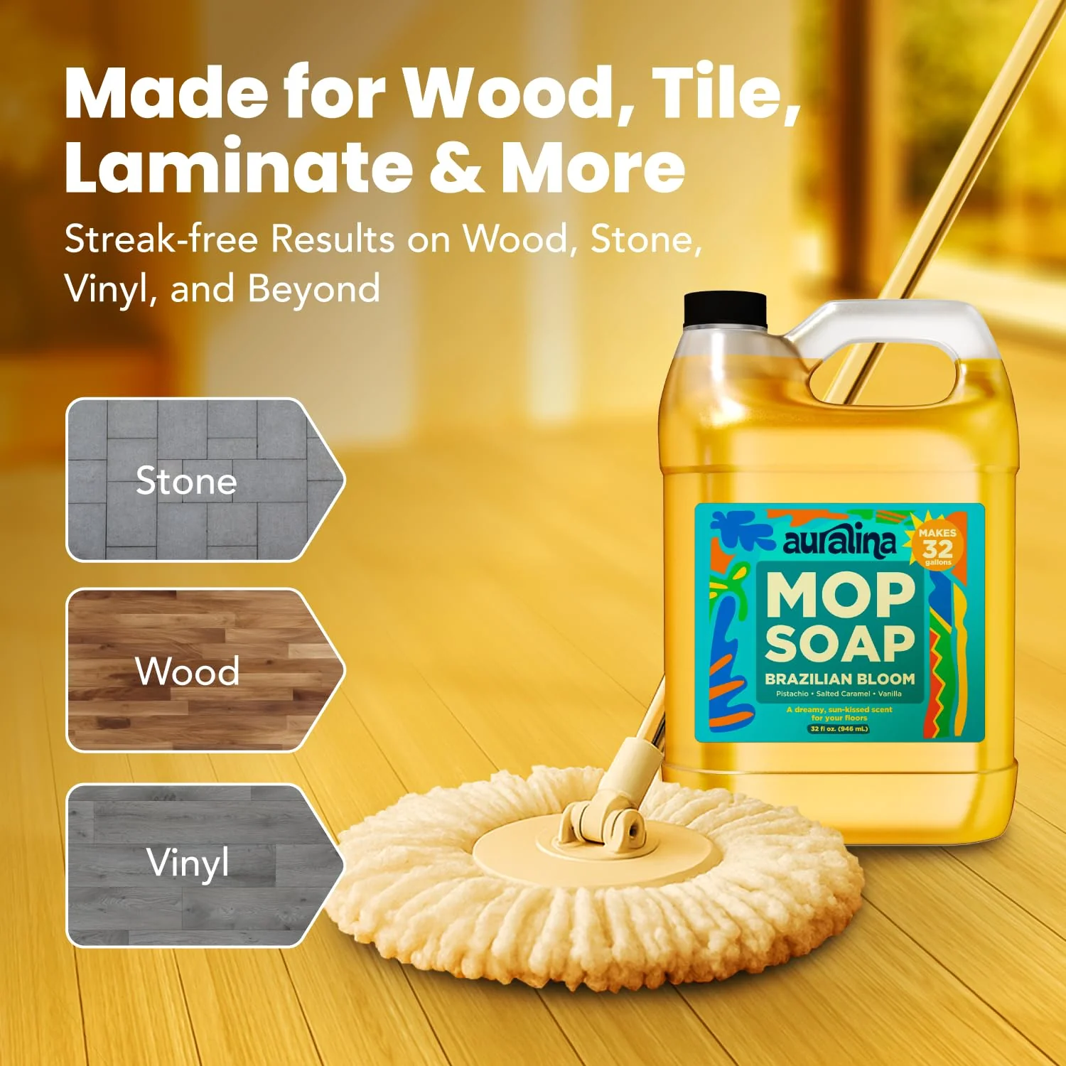 Auralina Luxury Mop Soap for Floor Cleaning - Highly Scented Brazilian Waves Concentrated Formula - Best Smelling Floor Cleaner for Mopping Tile, Wood & Laminate - R&W - No Residue, Pet Safe (32oz) - Image 6