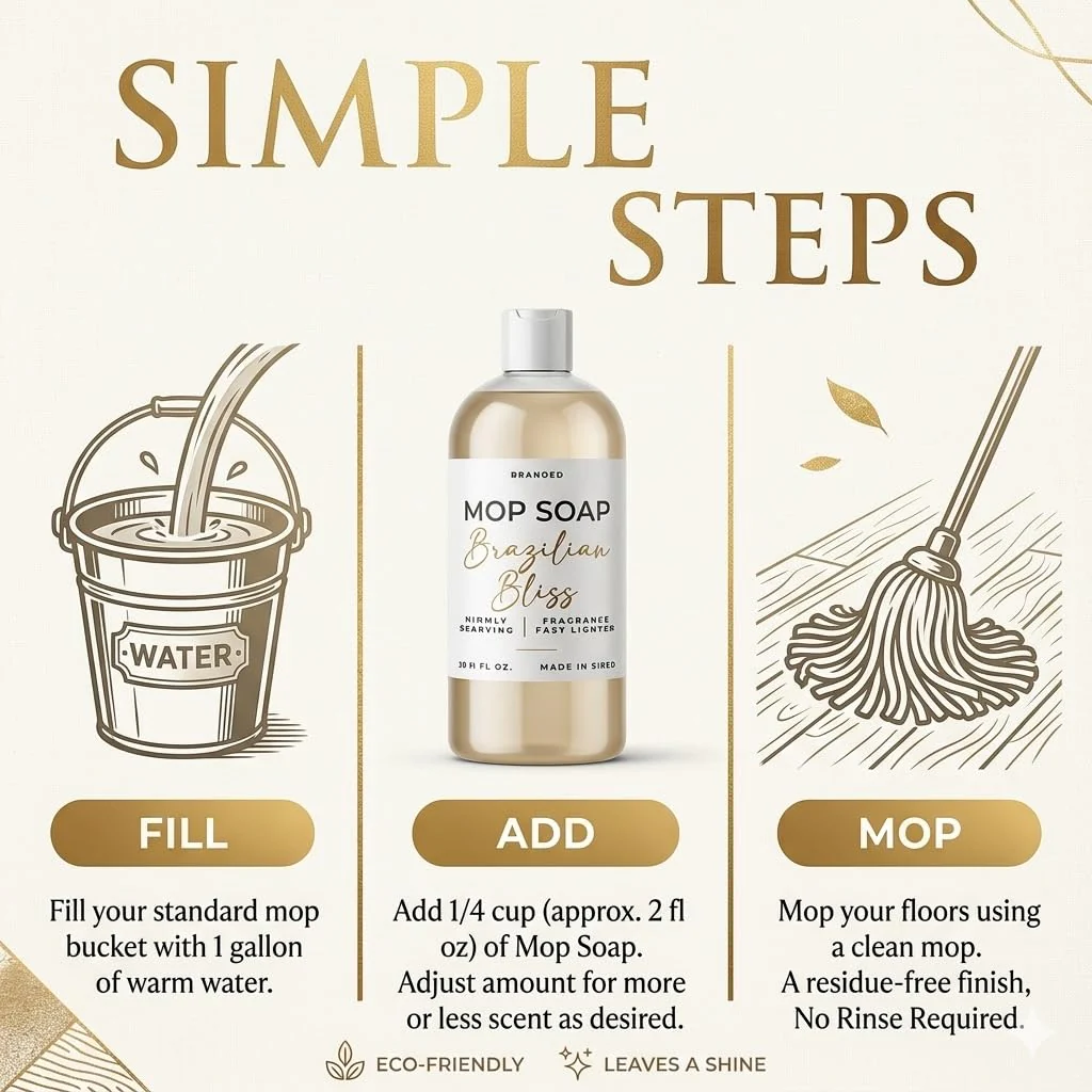 Aurence Mop Soap Highly Scented Luxury Floor Cleaner Concentrate - Brazilian Bliss Long Lasting Fragrance, No Rinse Formula for Hardwood, Tile, Laminate & Stone, 32 oz, Made in USA - Image 2