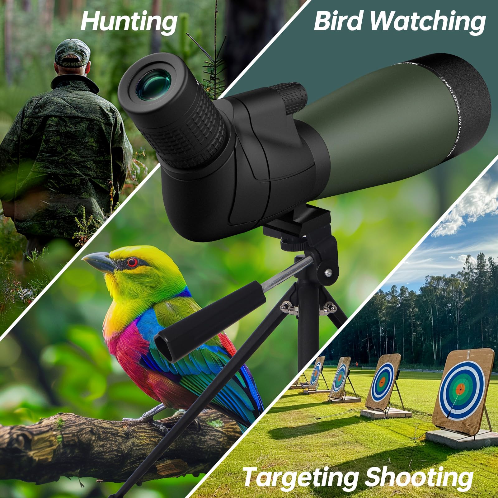 Aurosports 25-75X80 Spotting Scope with Tripod - BAK4 High Definition Waterproof Spotter Scope for Target Shooting Hunting Bird Watching, Scopes with Carrying Bag and Scope Phone Adapter (Green) - Image 3