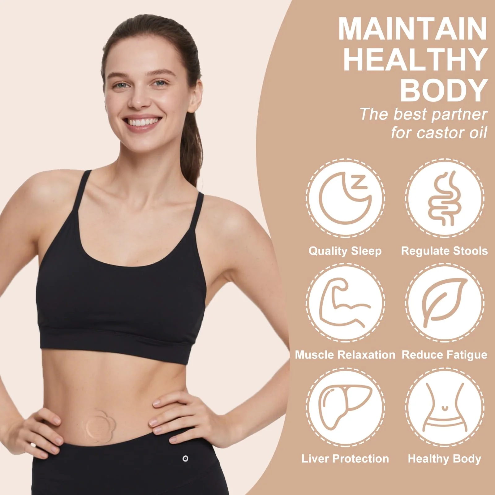 Autdor Castor Oil Patches for Belly Button, 100PCS Castor Oil Pack Wraps Organic Cotton Self-Adhesive Castors Oils Pack Anti Leakage Disposable Pads Portable & Breathable No Wash (Oil Not Included) - Image 6